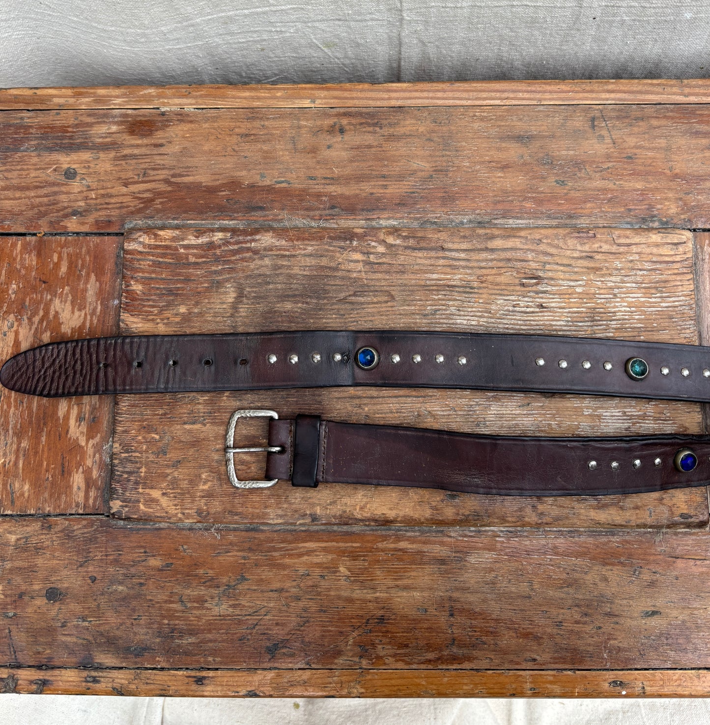 1940s blue toned jeweled & studded leather belt