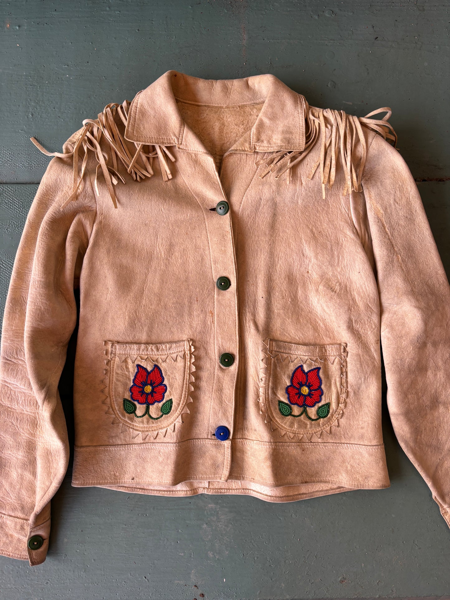1940s Sioux beaded buckskin fringe jacket
