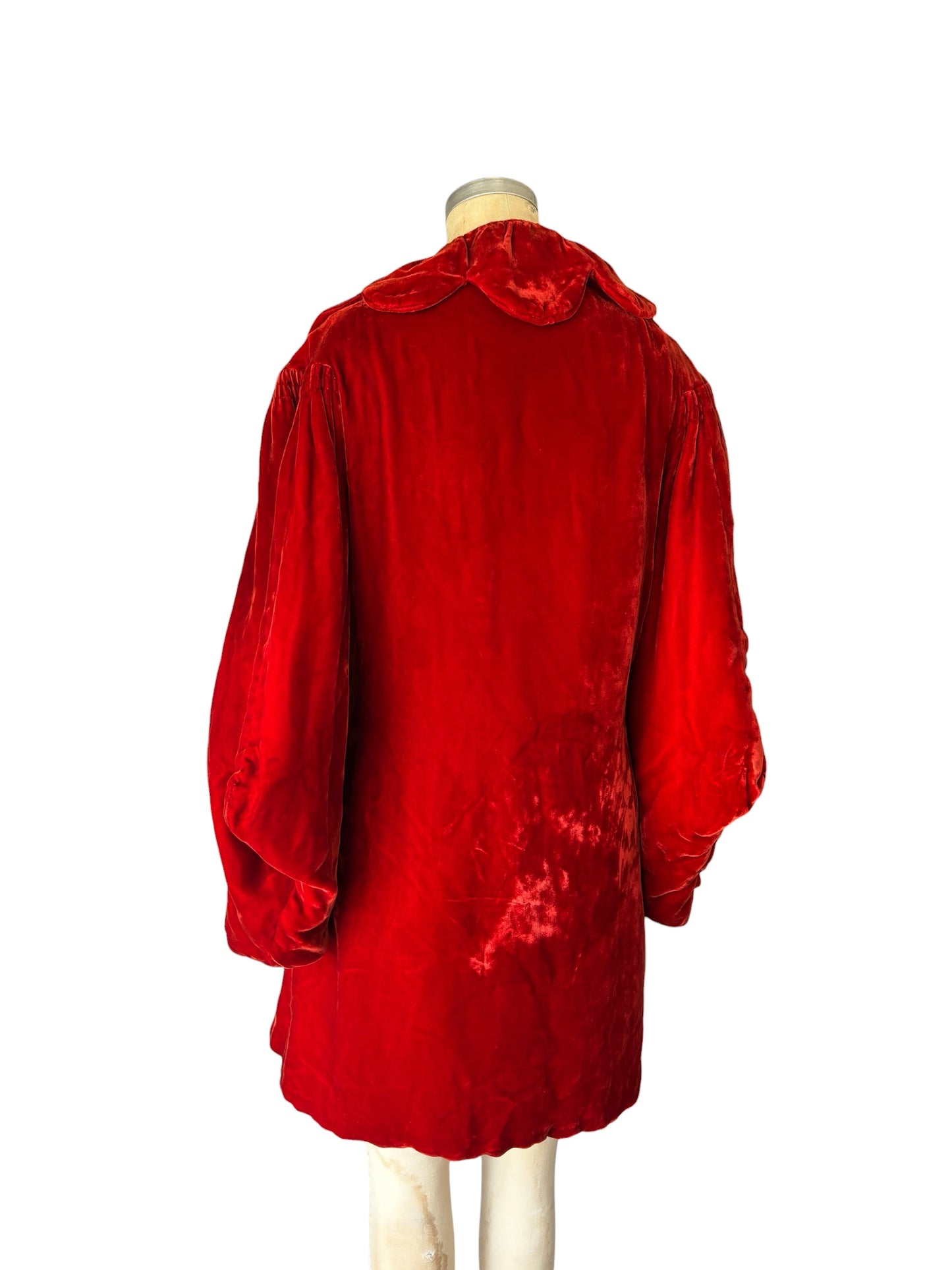 1930s silk velvet cocoon/opera coat crimson red