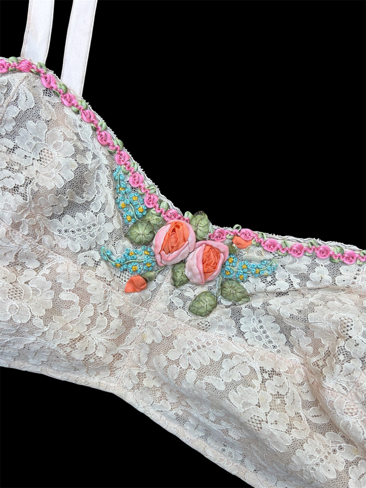 1920s ribbonwork rosette lace bralette