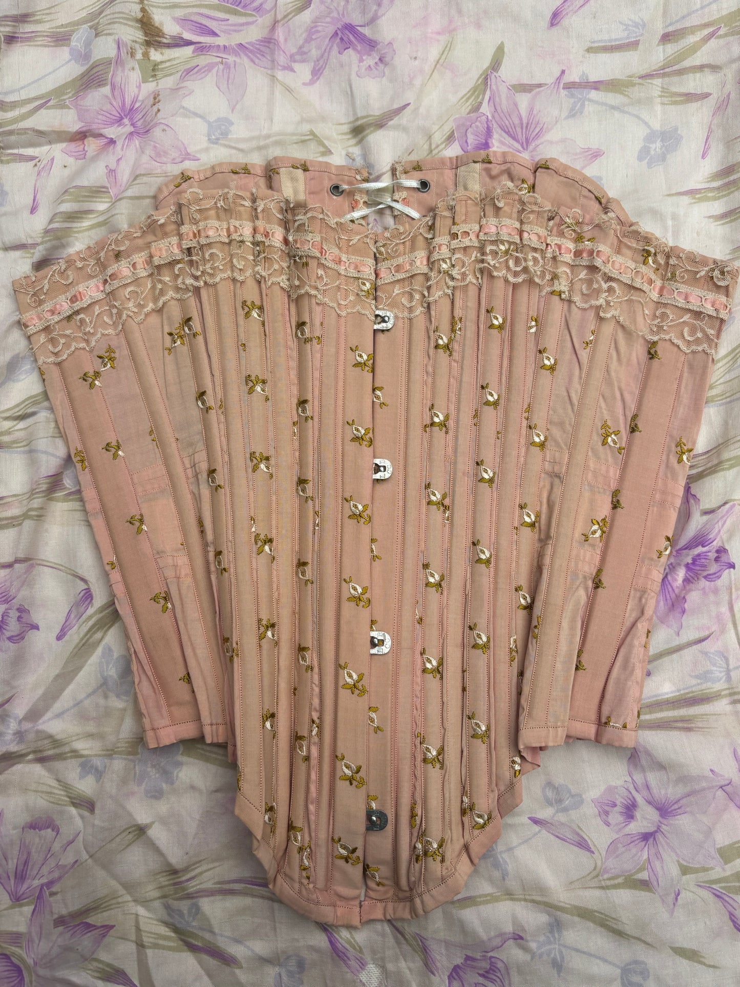 Late Victorian era embroidered whale boned corset