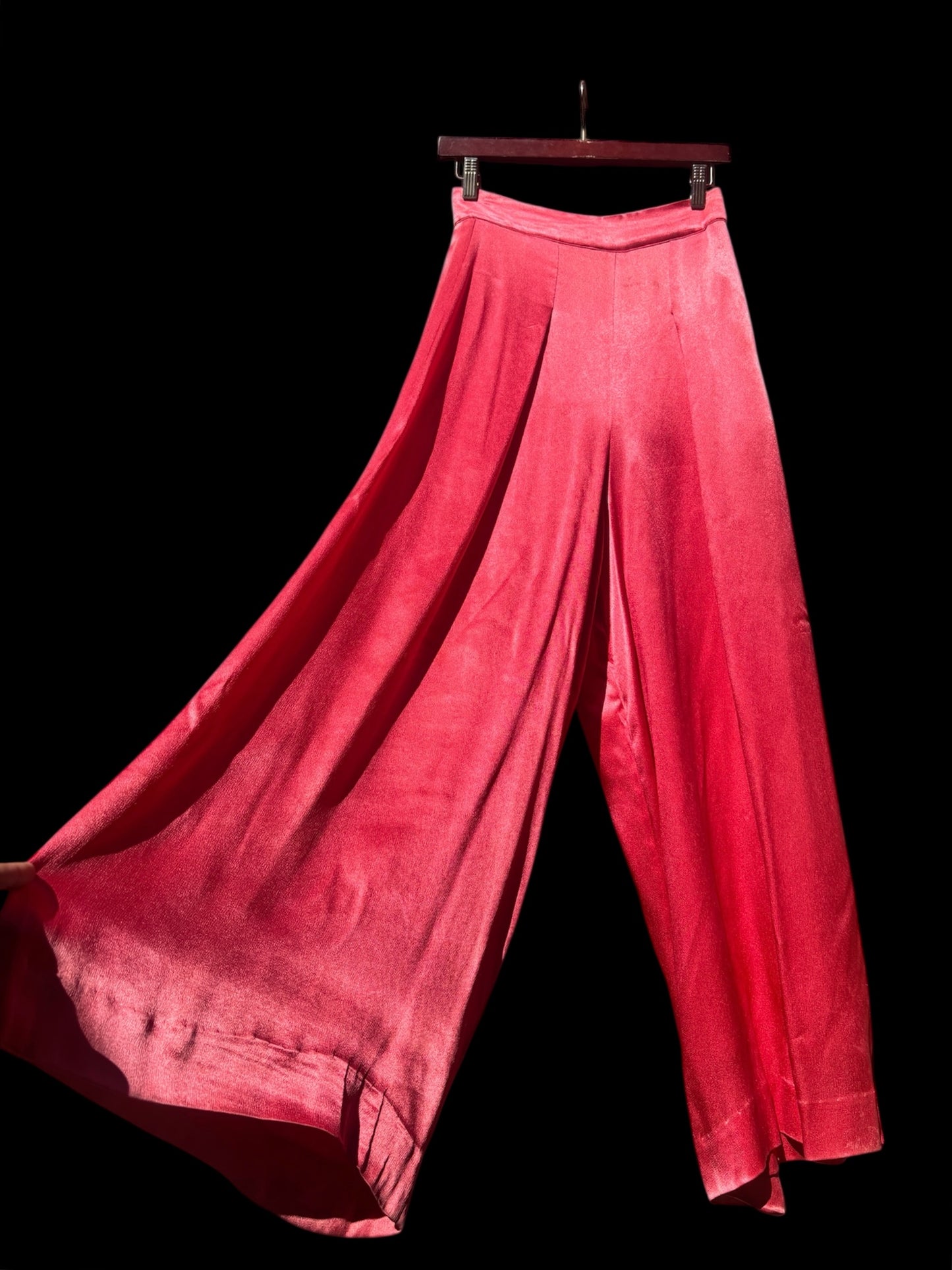 1940s brilliant pink satin palazzo pants