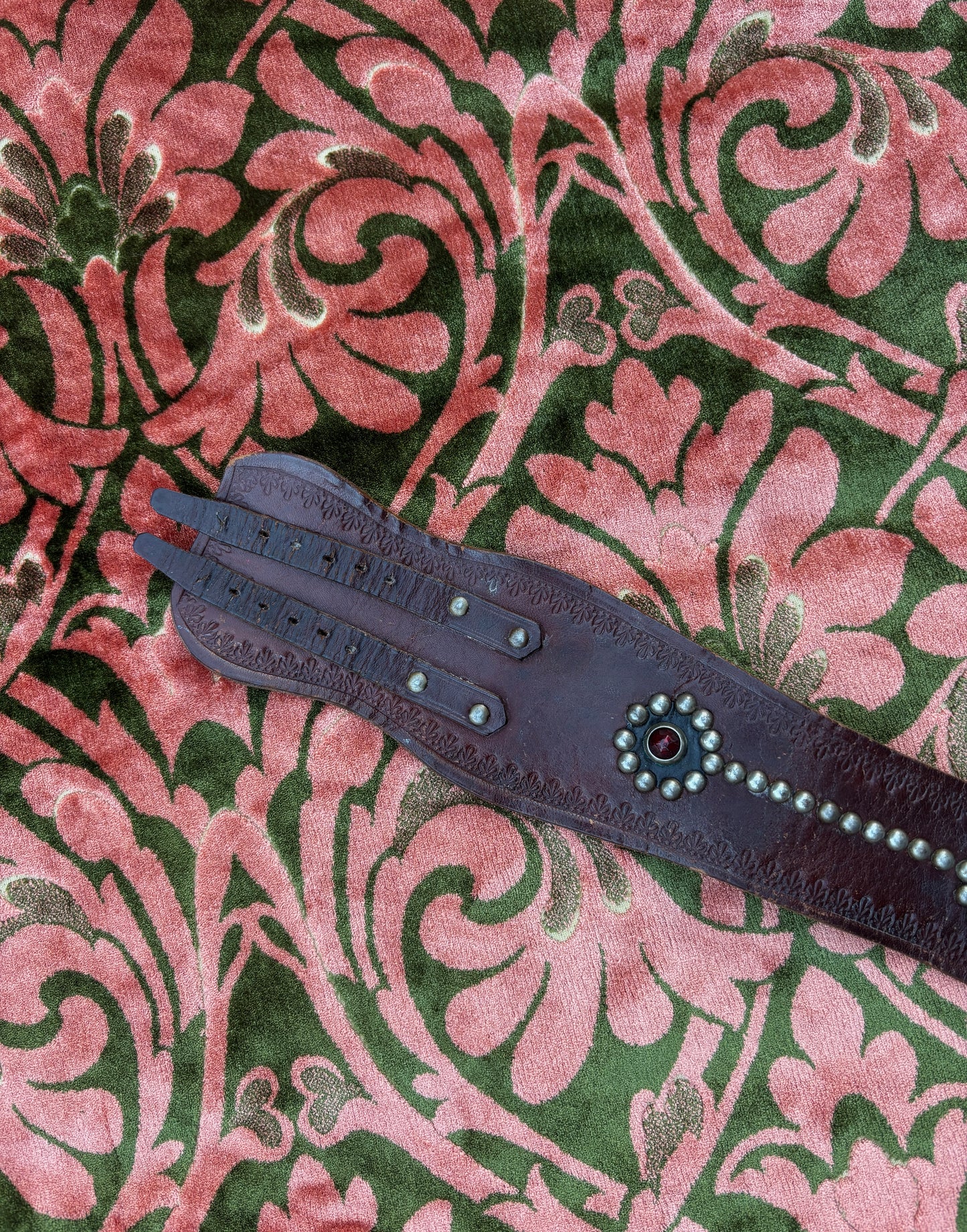 1950s jeweled & studded leather kidney belt