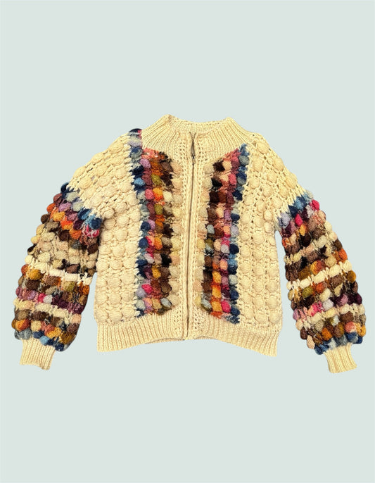 Chunky popcorn knit 70s wool blend sweater