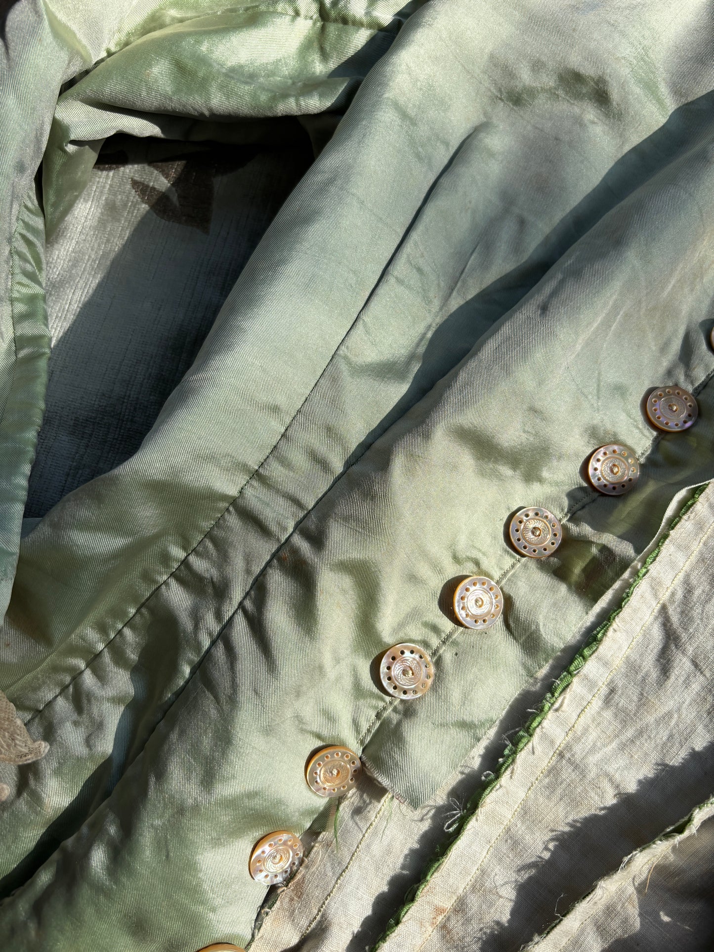Seafoam green Victorian bodice with MOP buttons