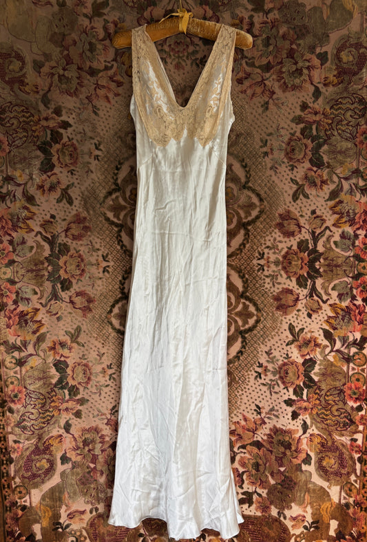 1940s pearly satin bias cut slip dress