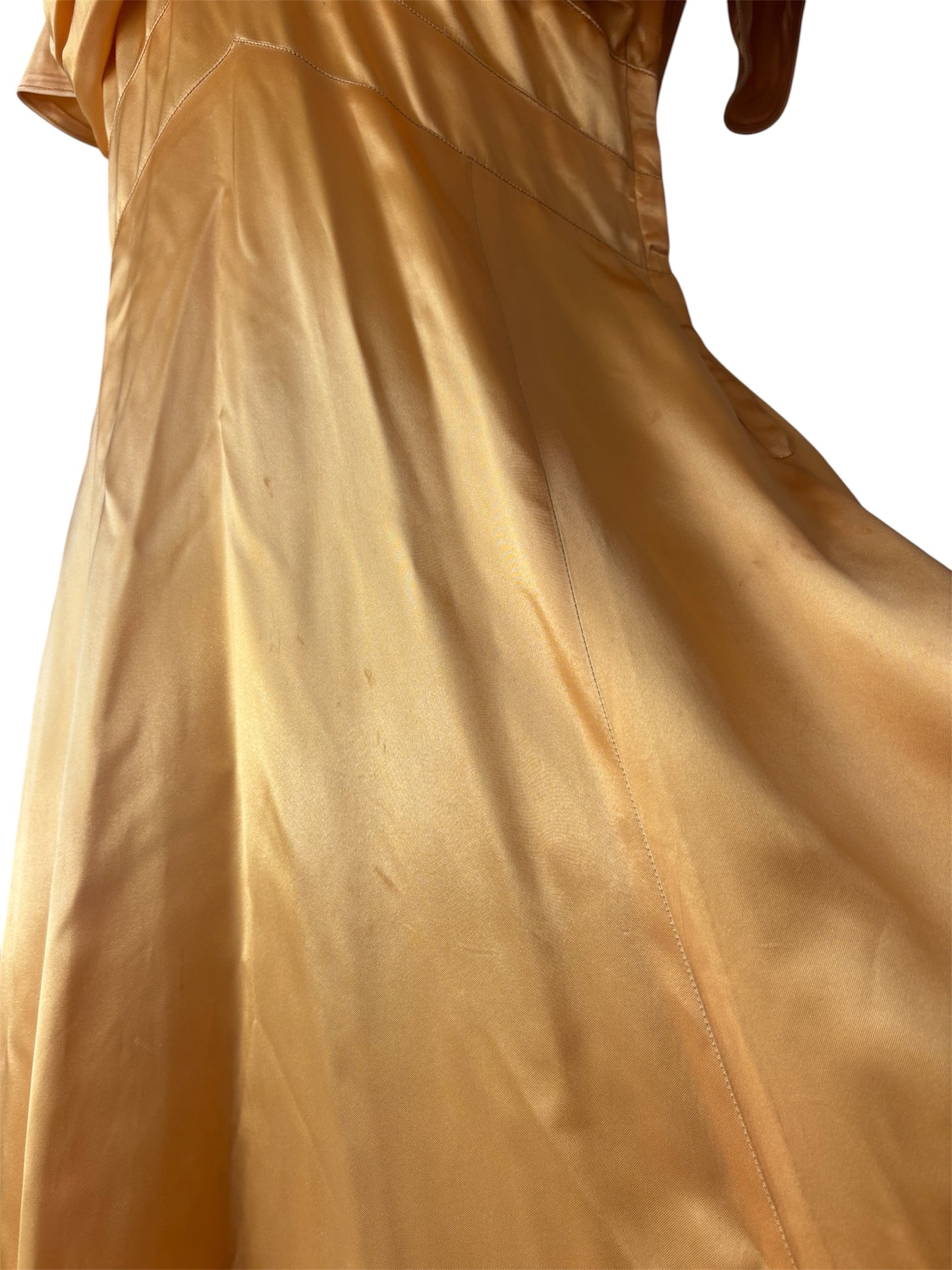1940s puff sleeve liquid gold evening gown