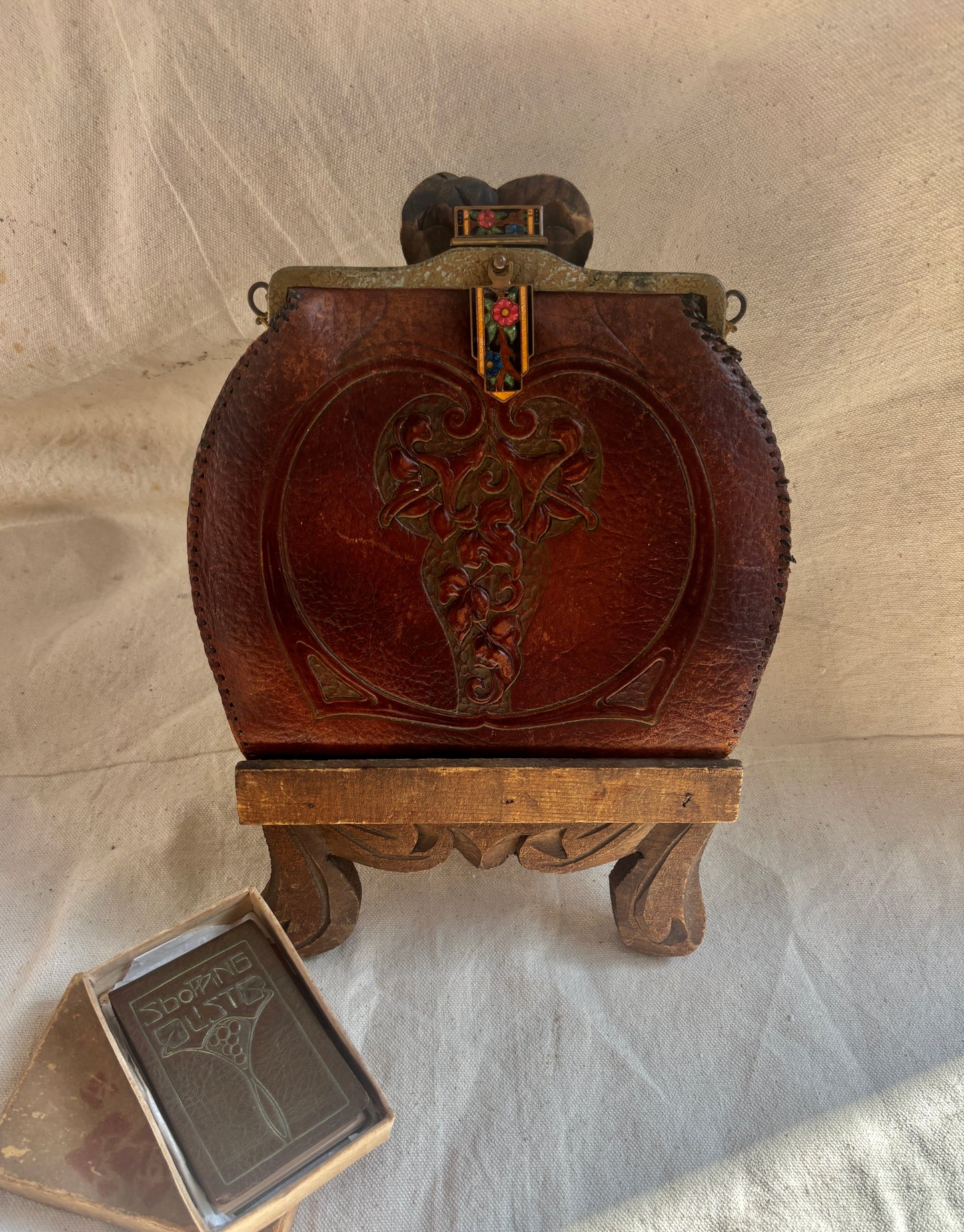 1910s nouveau tooled leather purse & notepad