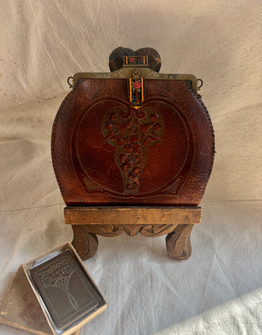 1910s nouveau tooled leather purse & notepad