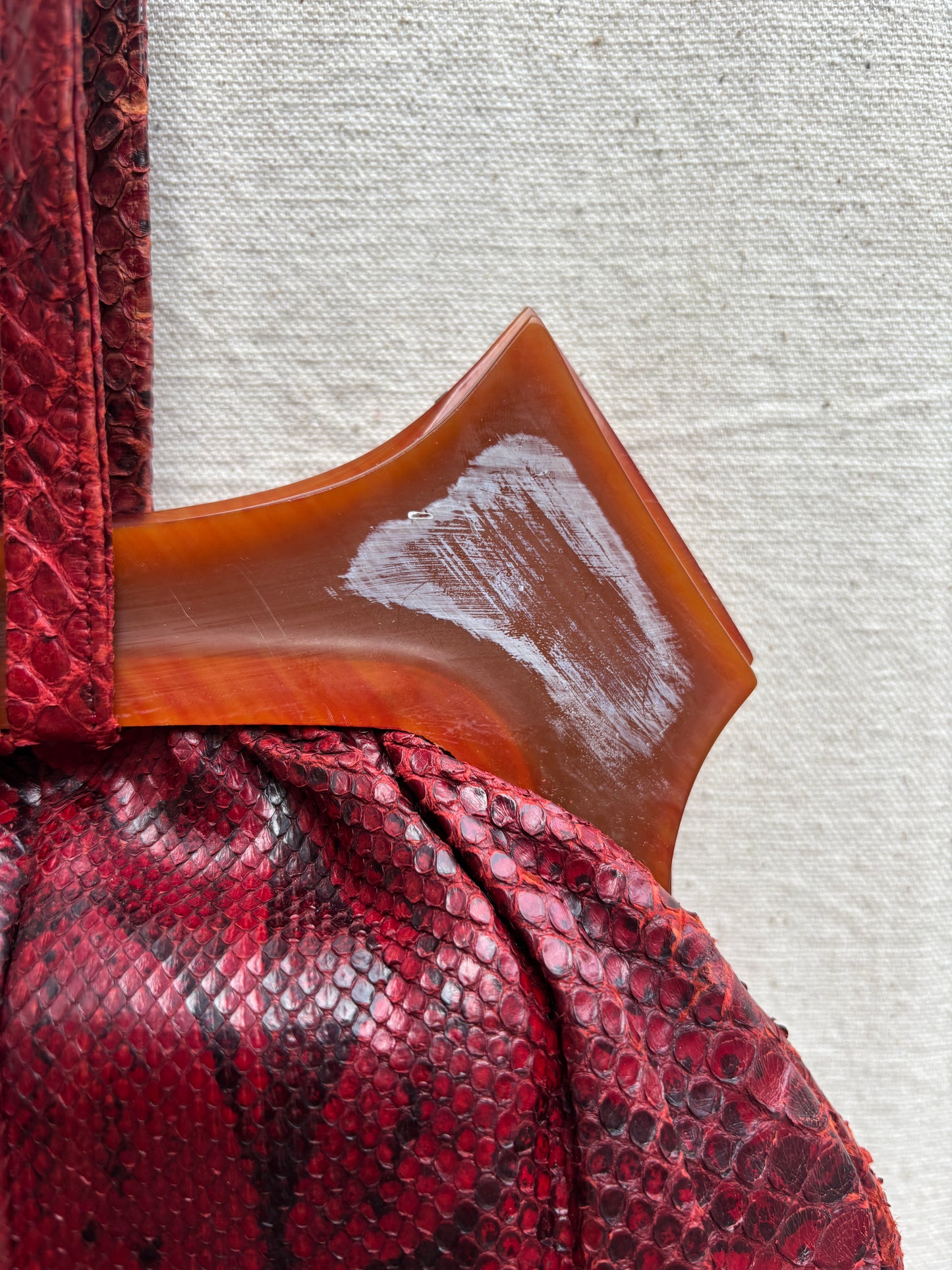 1940s red snakeskin & bakelite purse