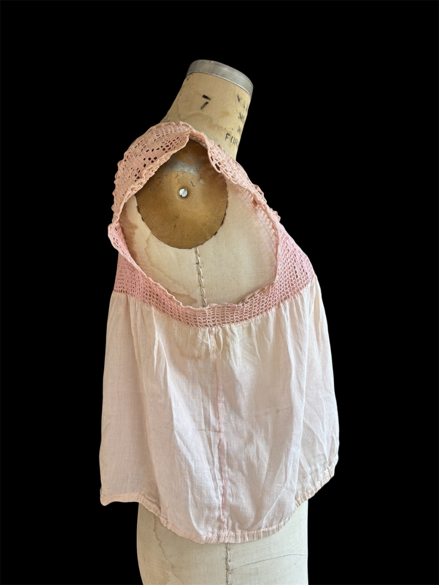 Edwardian pink corset cover with bow motif