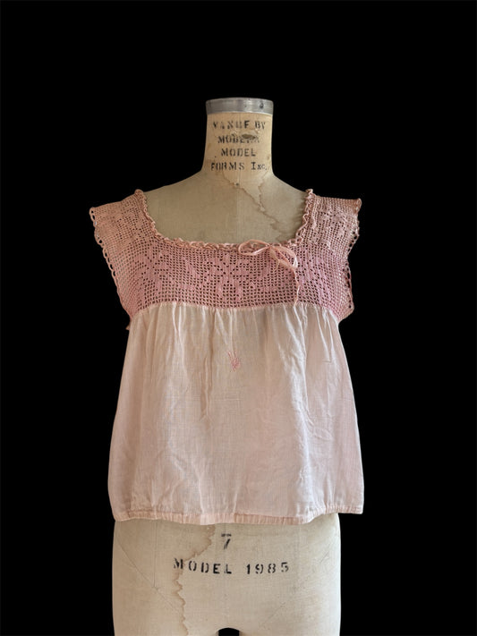 Edwardian pink corset cover with bow motif