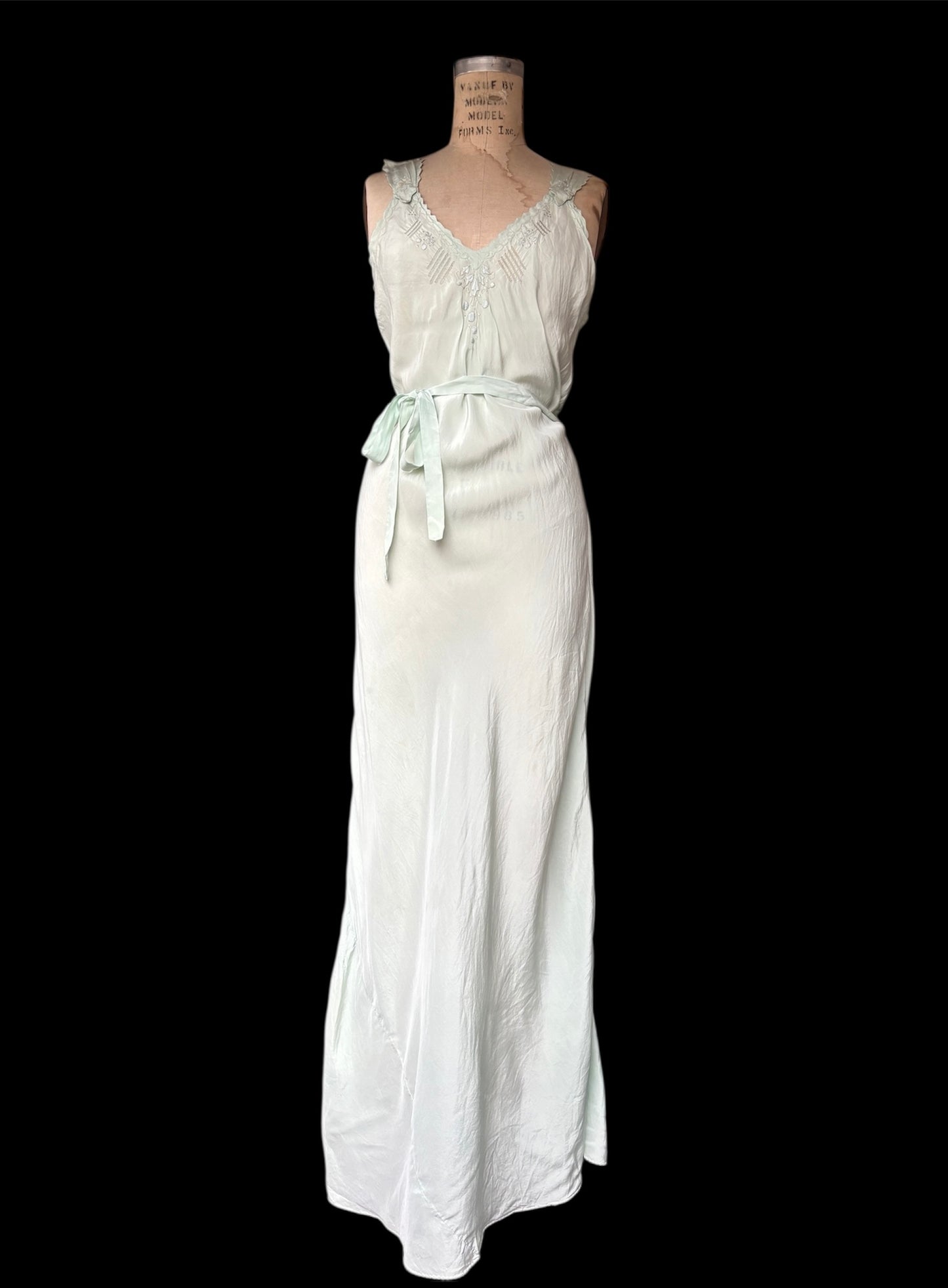 1930s seafoam appliquéd & scalloped slip dress