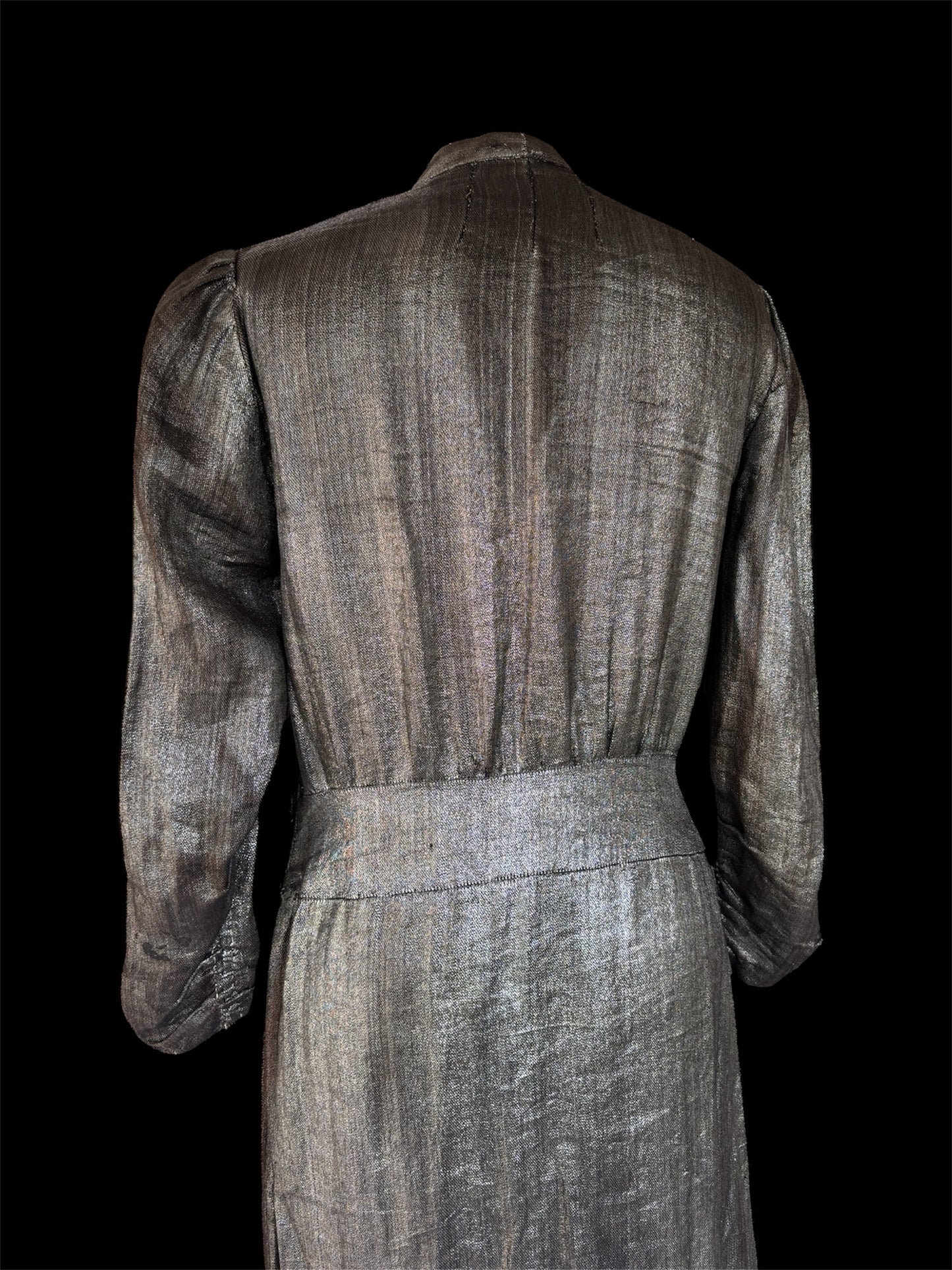 1930s/40s silver lamé puff sleeve gown