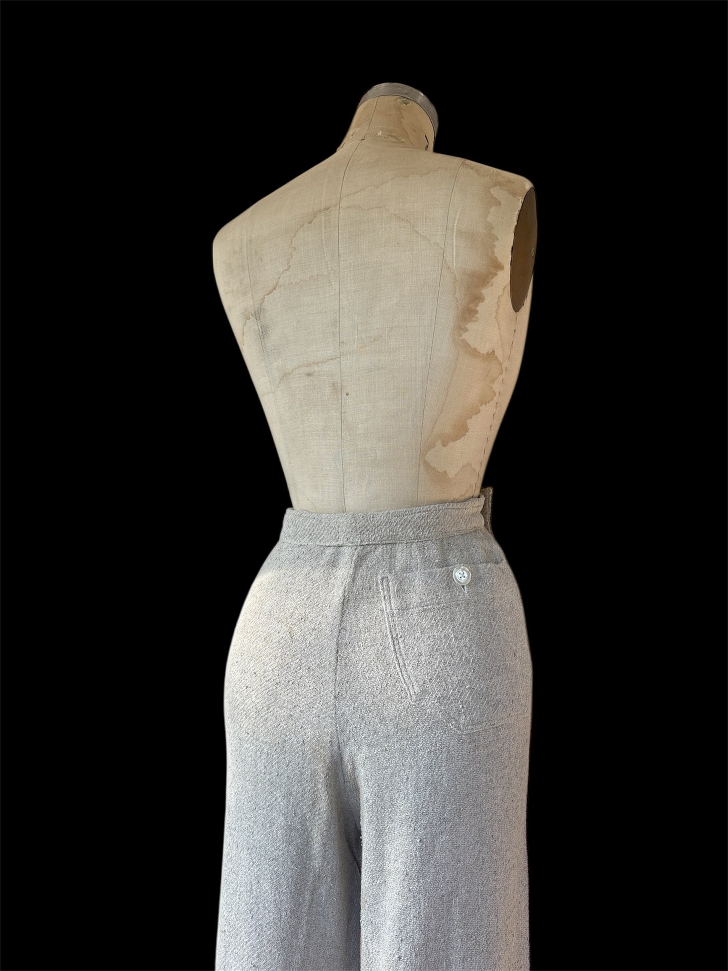 1930s primitive fall front woven flax trousers