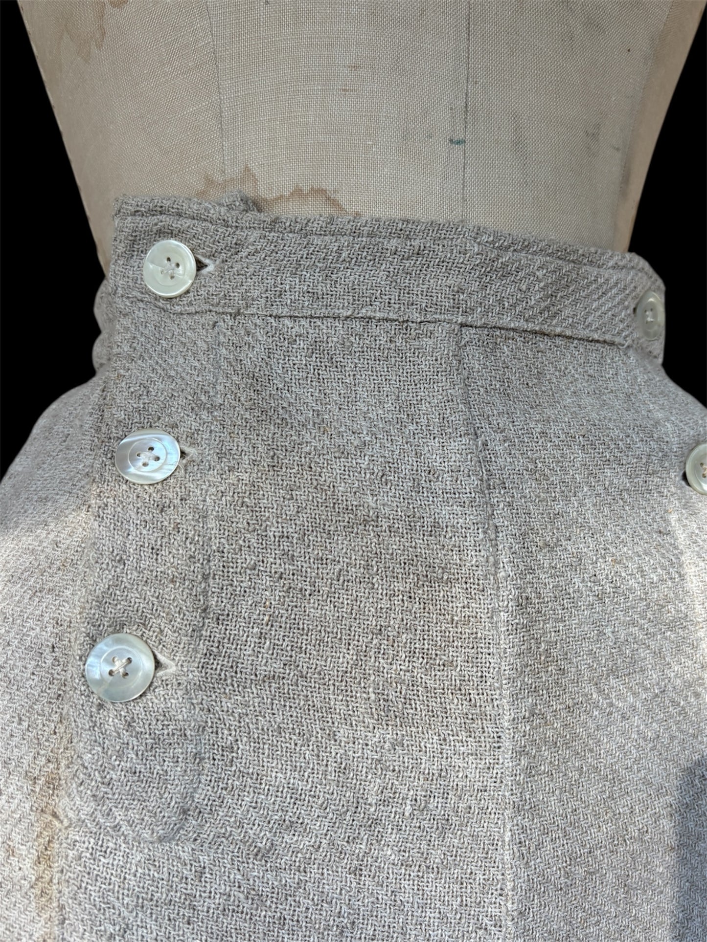 1930s primitive fall front woven flax trousers