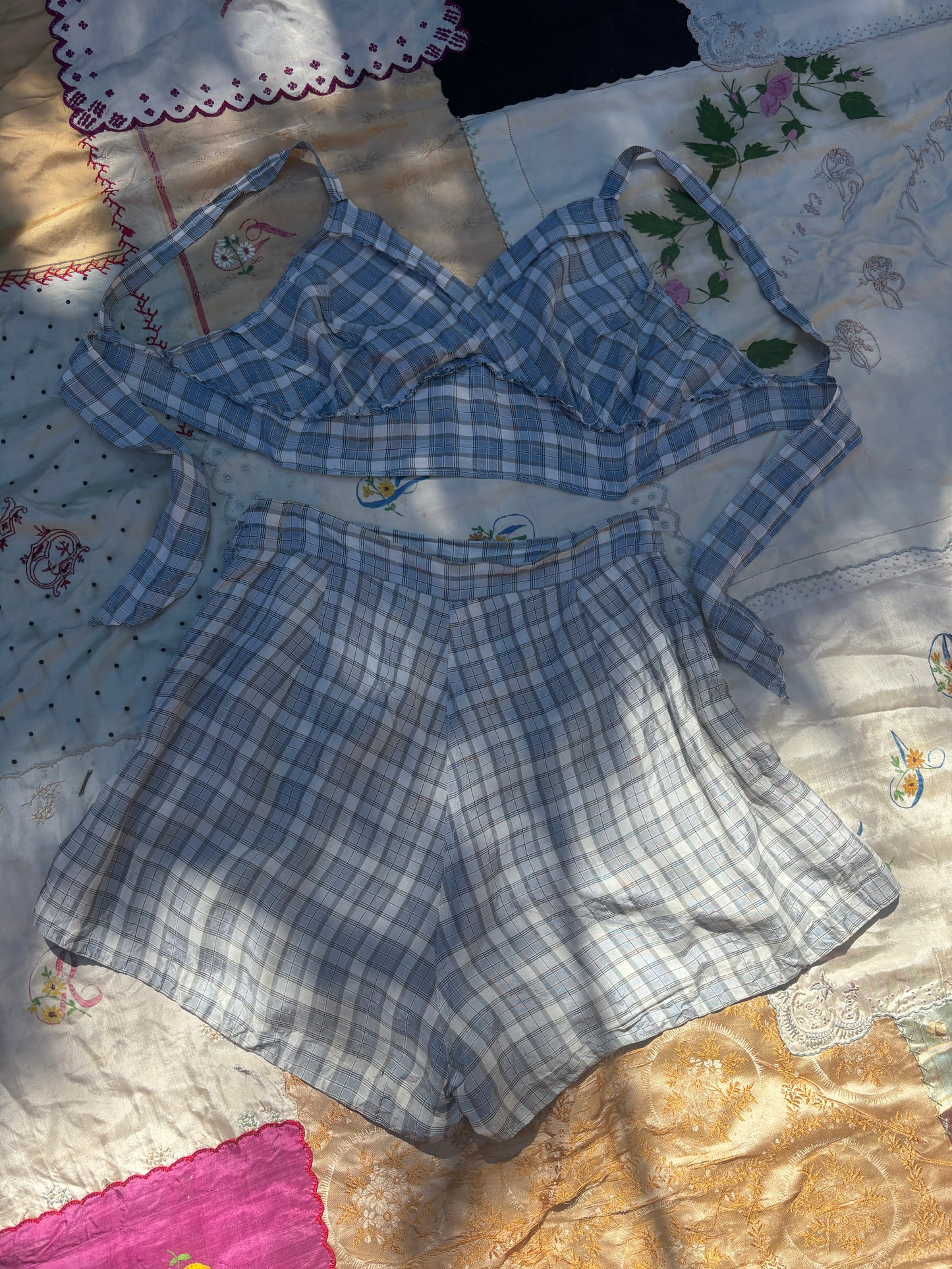 1940s rayon plaid 2 pc playsuit