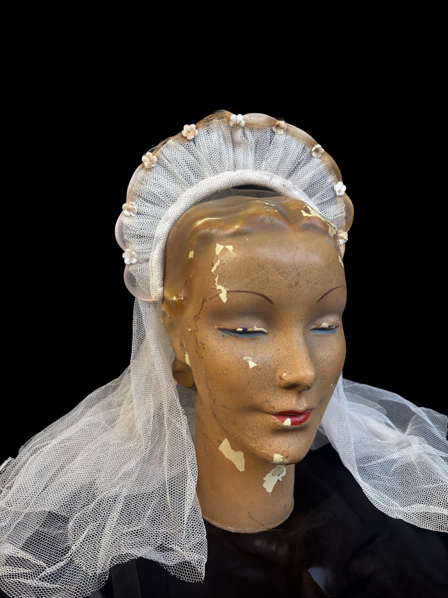 1940s veiled bridal halo crown with velvet orange blossoms
