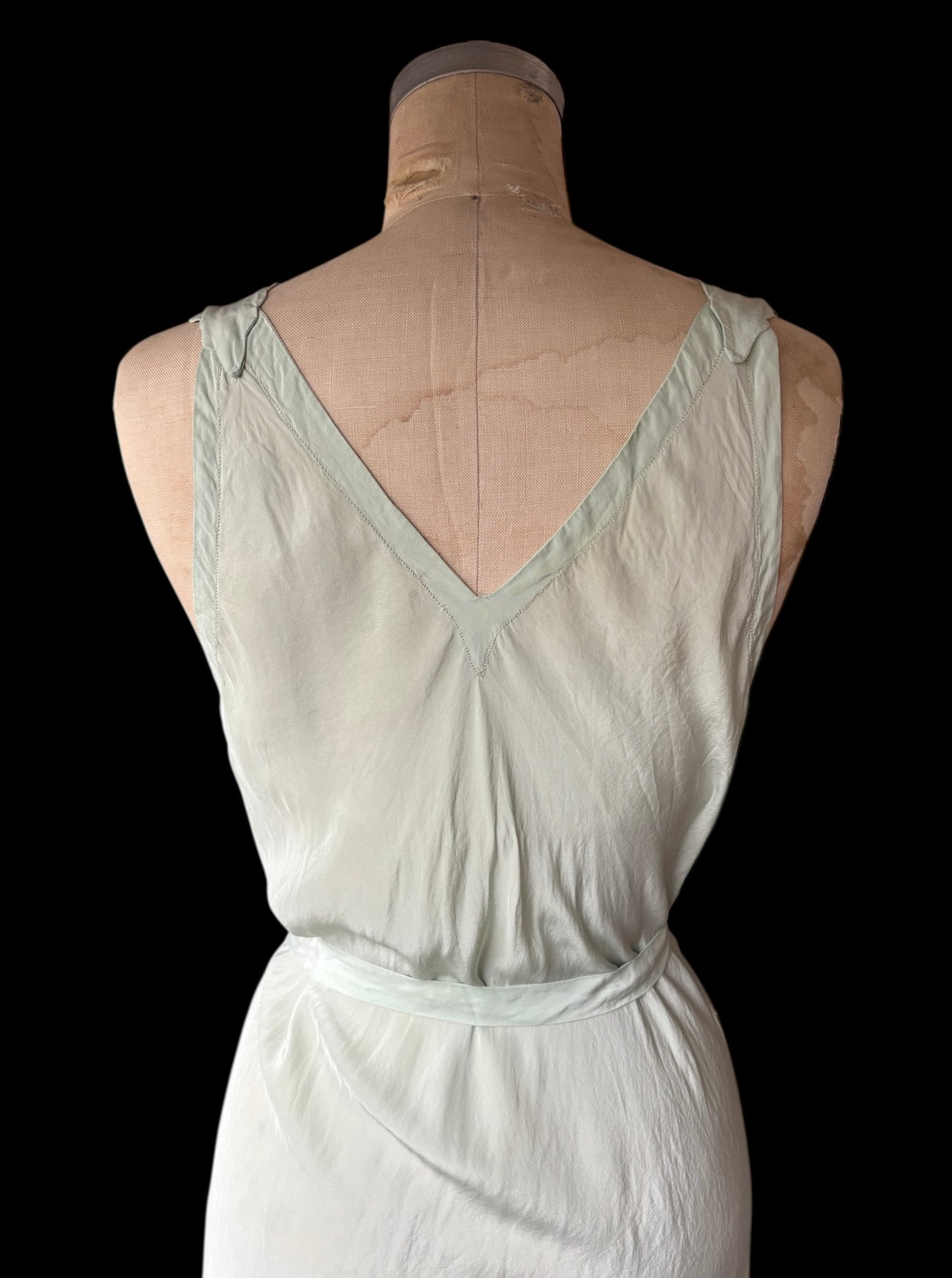 1930s seafoam appliquéd & scalloped slip dress