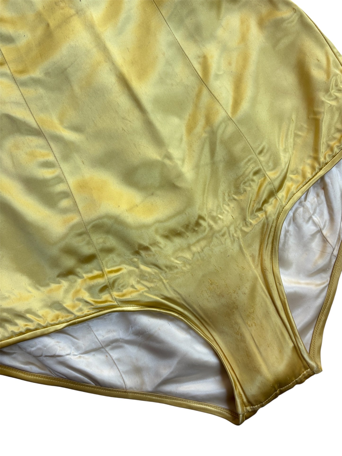 1940s/50s yellow satin one-piece showgirl costume