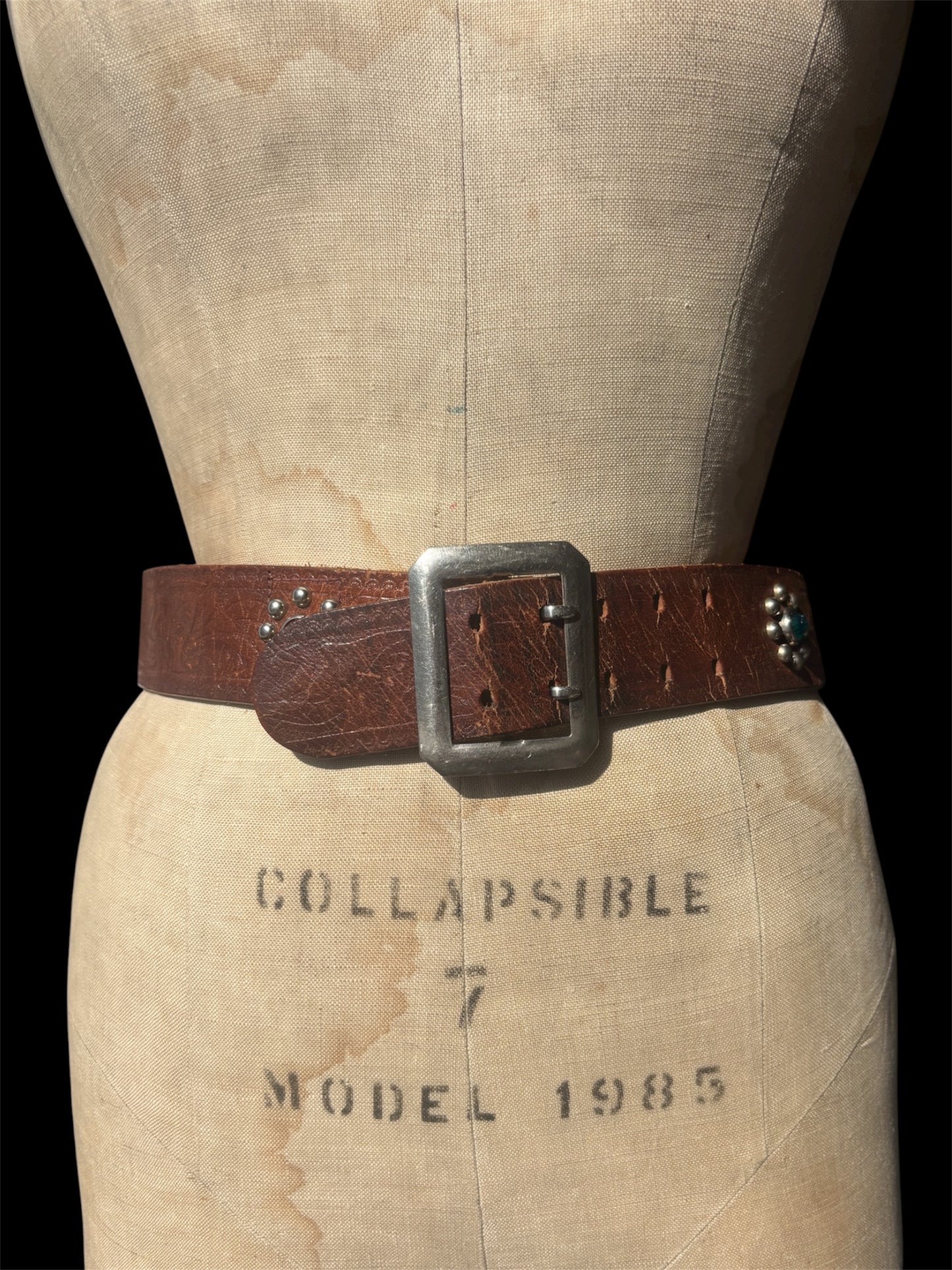 1950s studded & jeweled tooled leather belt