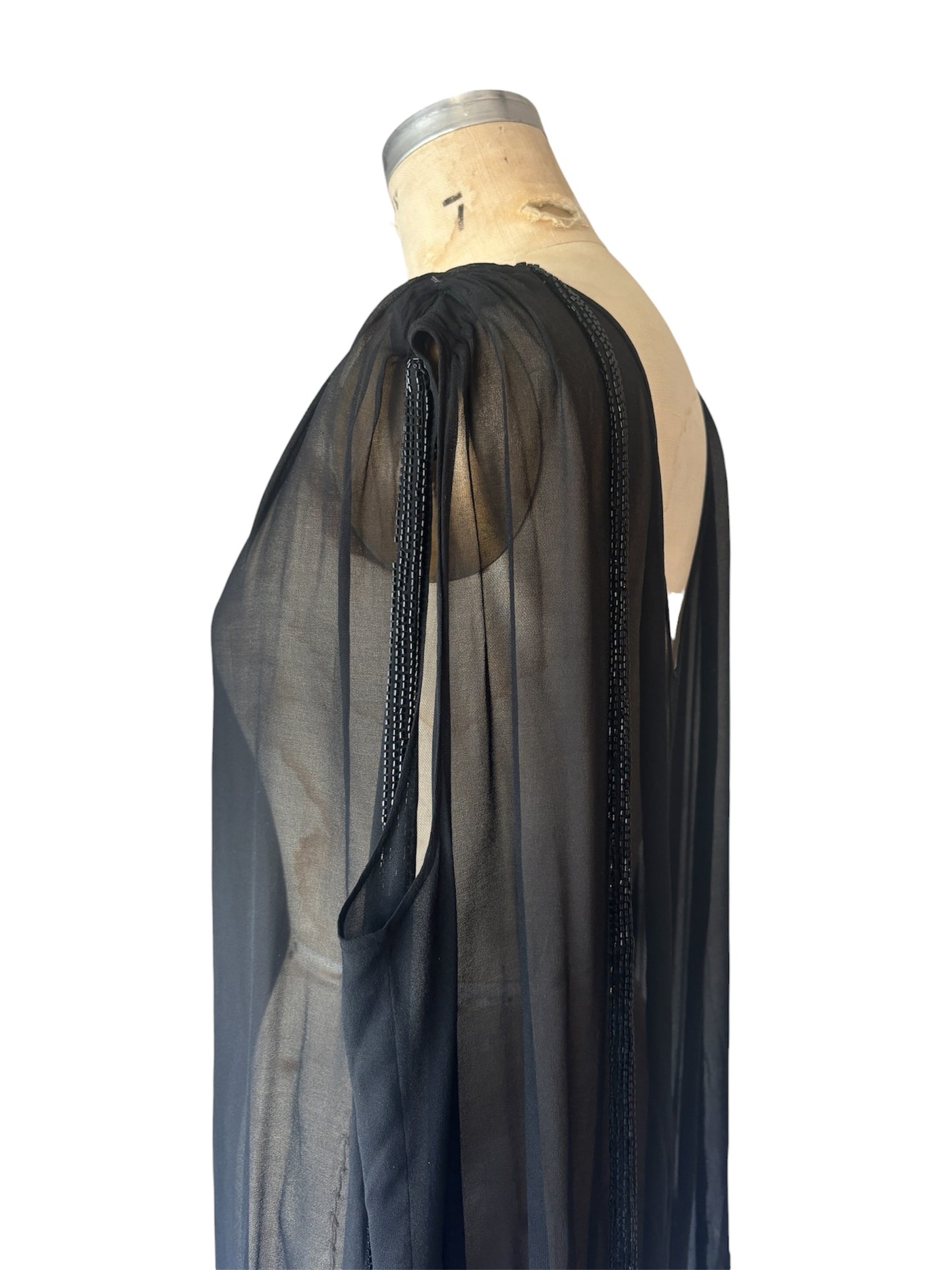 1920s silk chiffon sawtooth hem beaded tunic