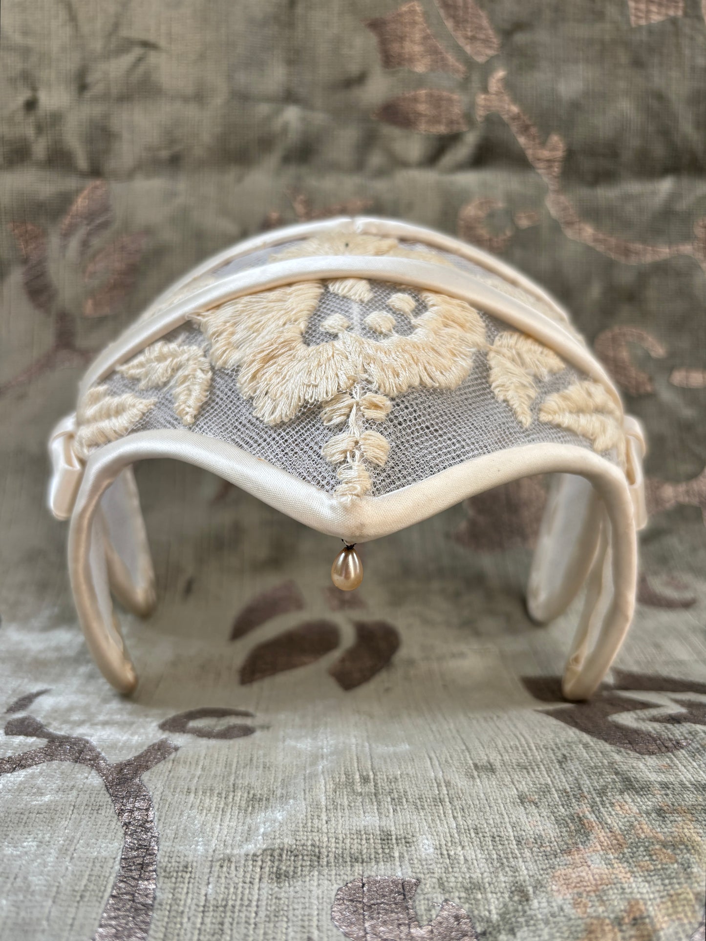 1950s embroidered bridal headpiece medieval inspired