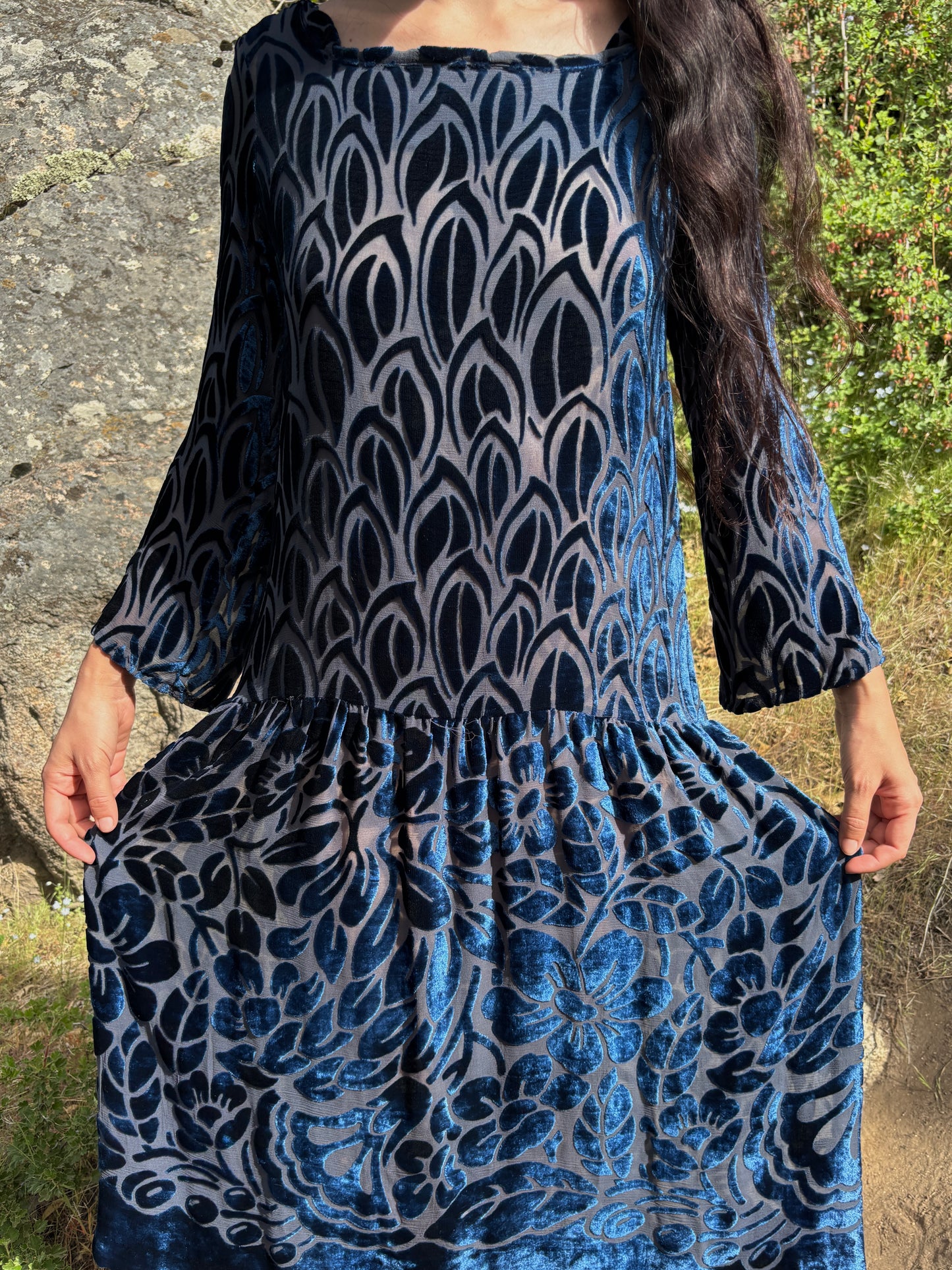 1920s silk velvet devoré drop waist dress