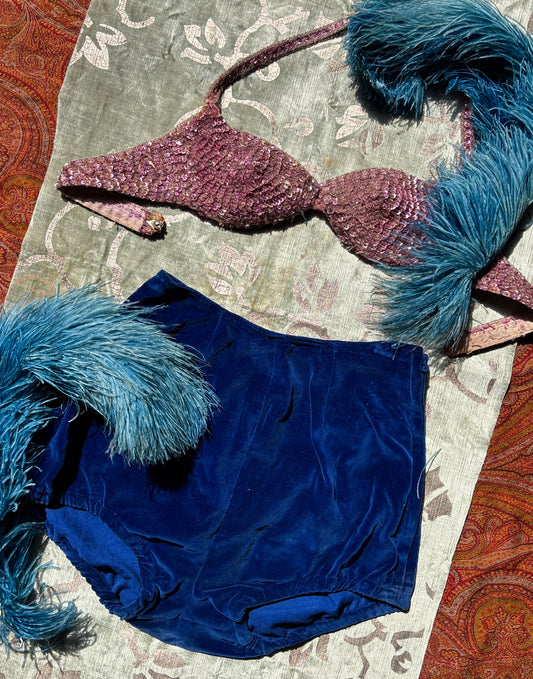 1930s cobalt blue velveteen hot pants