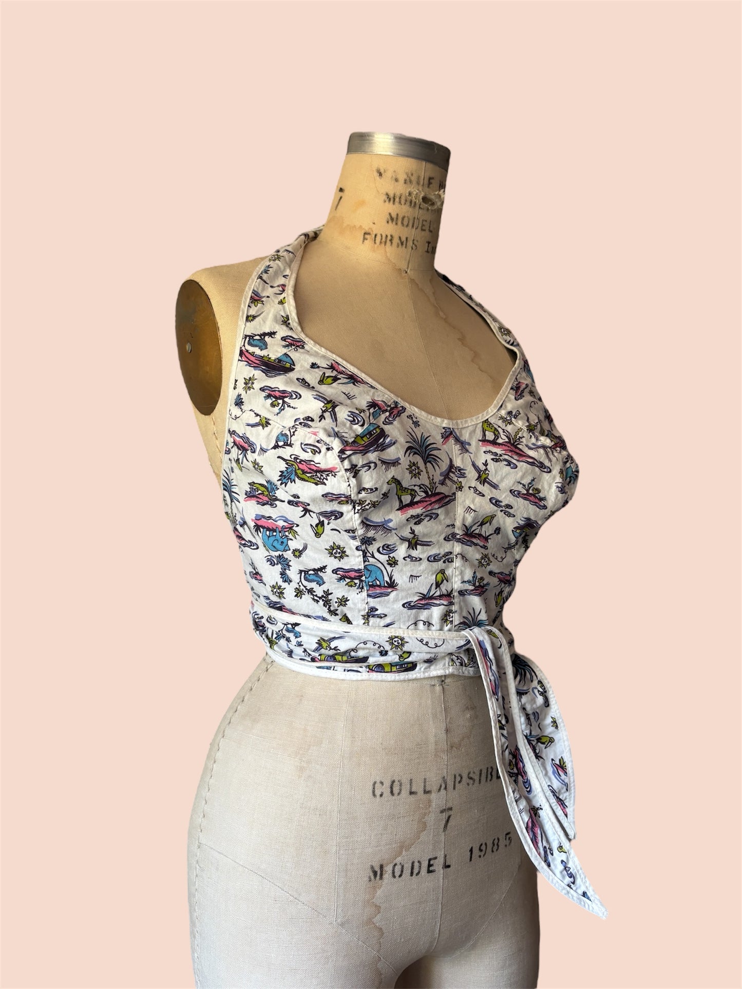 1950s reversible novelty halter tie top