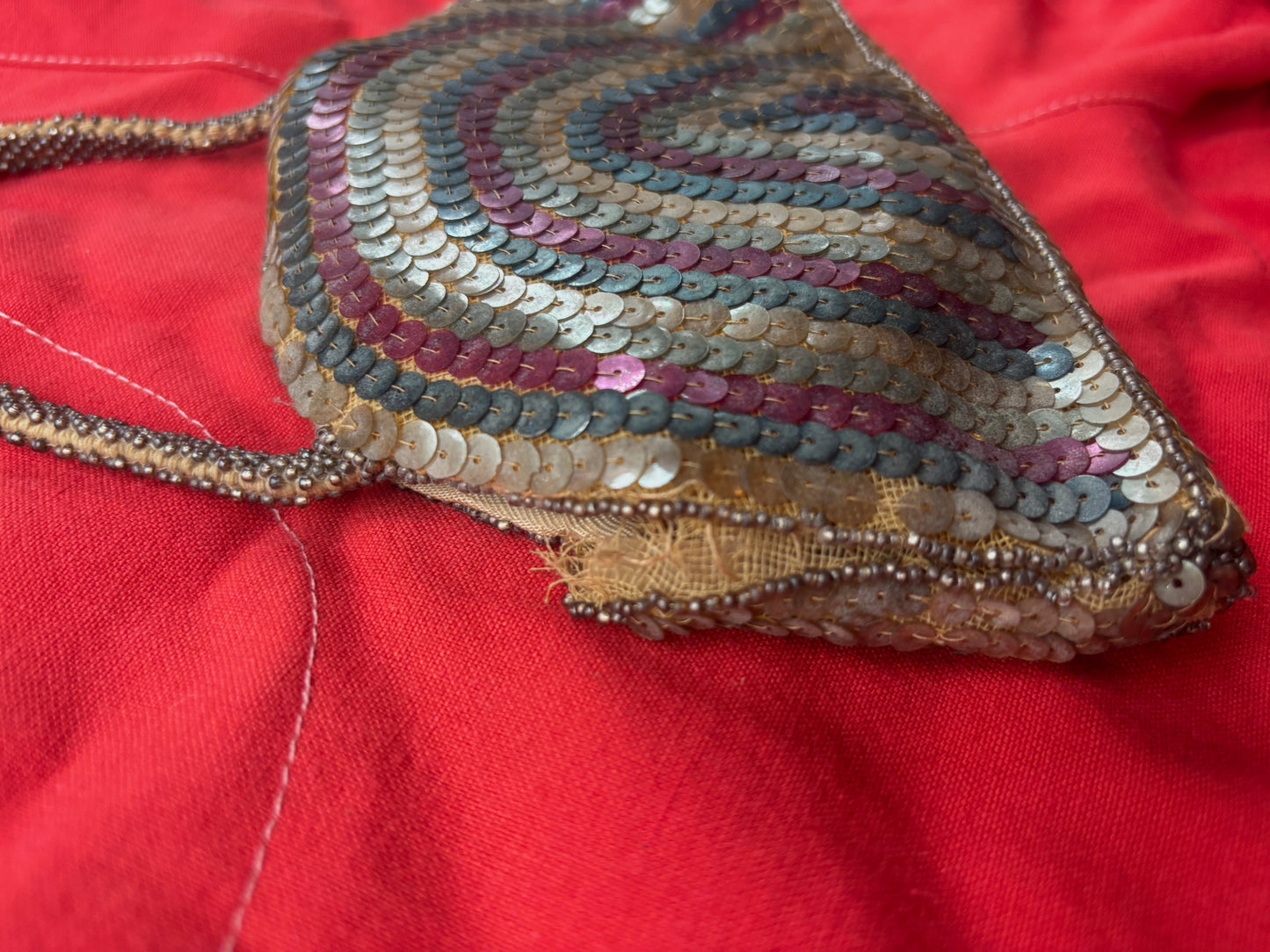 1930s sequined & beaded rainbow purse