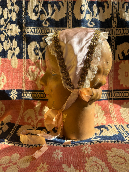 1920s silk boudoir bonnet