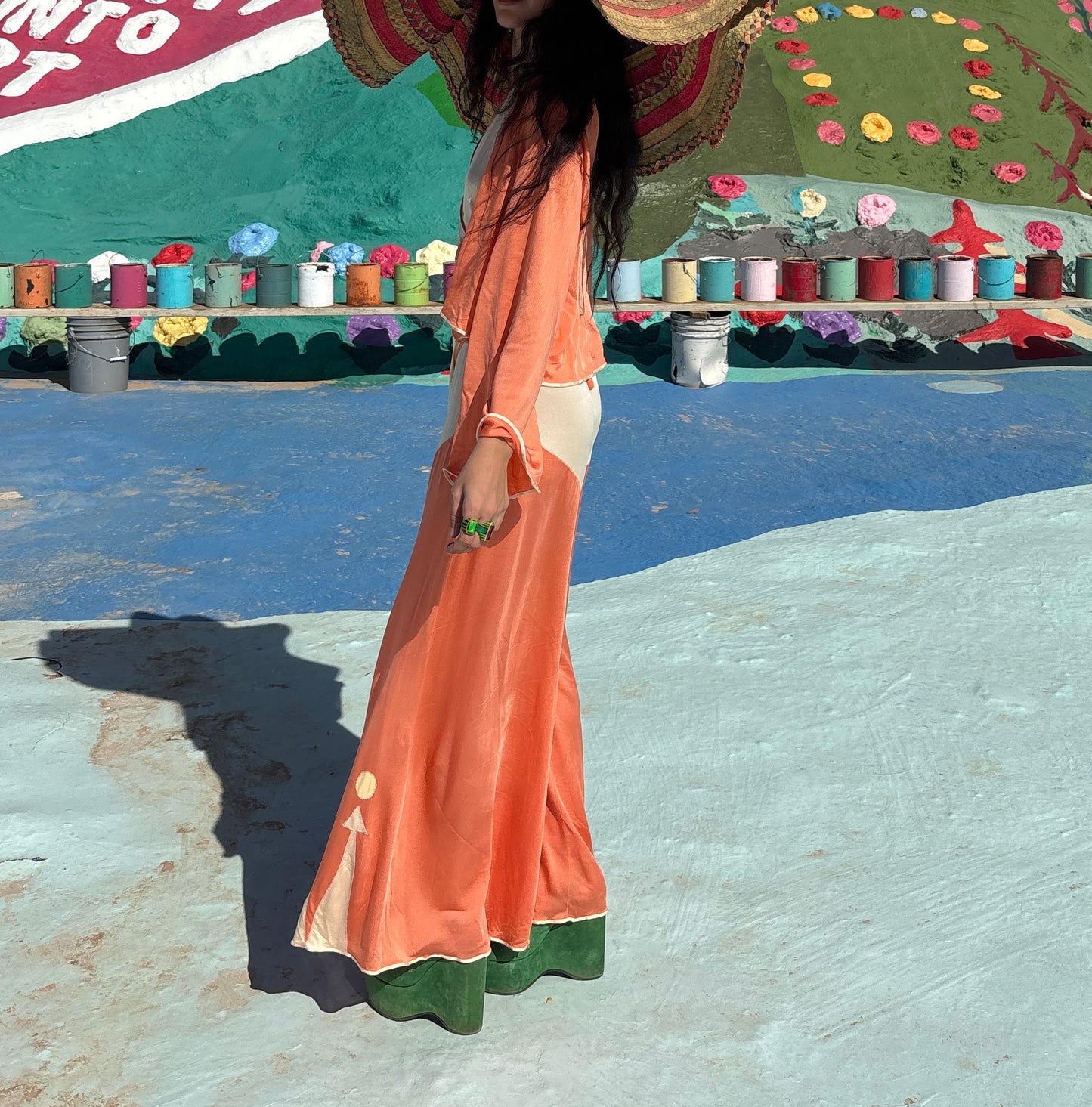 1930s jersey art deco appliqué beach pajama ensemble
