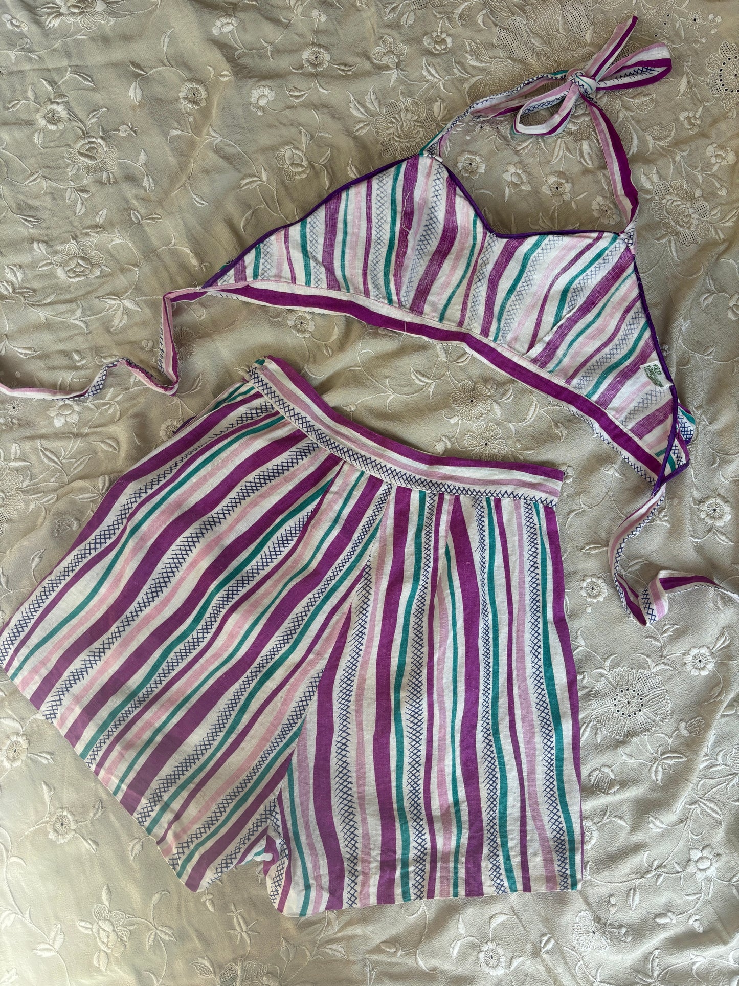 1940s cotton striped playsuit 2 pc set