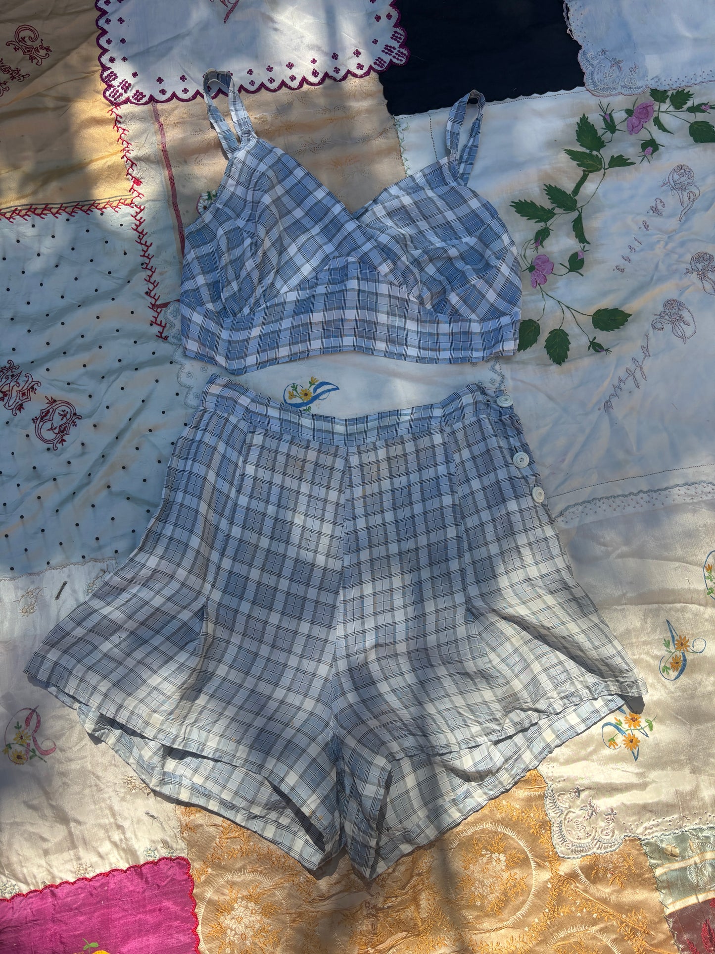 1940s rayon plaid 2 pc playsuit