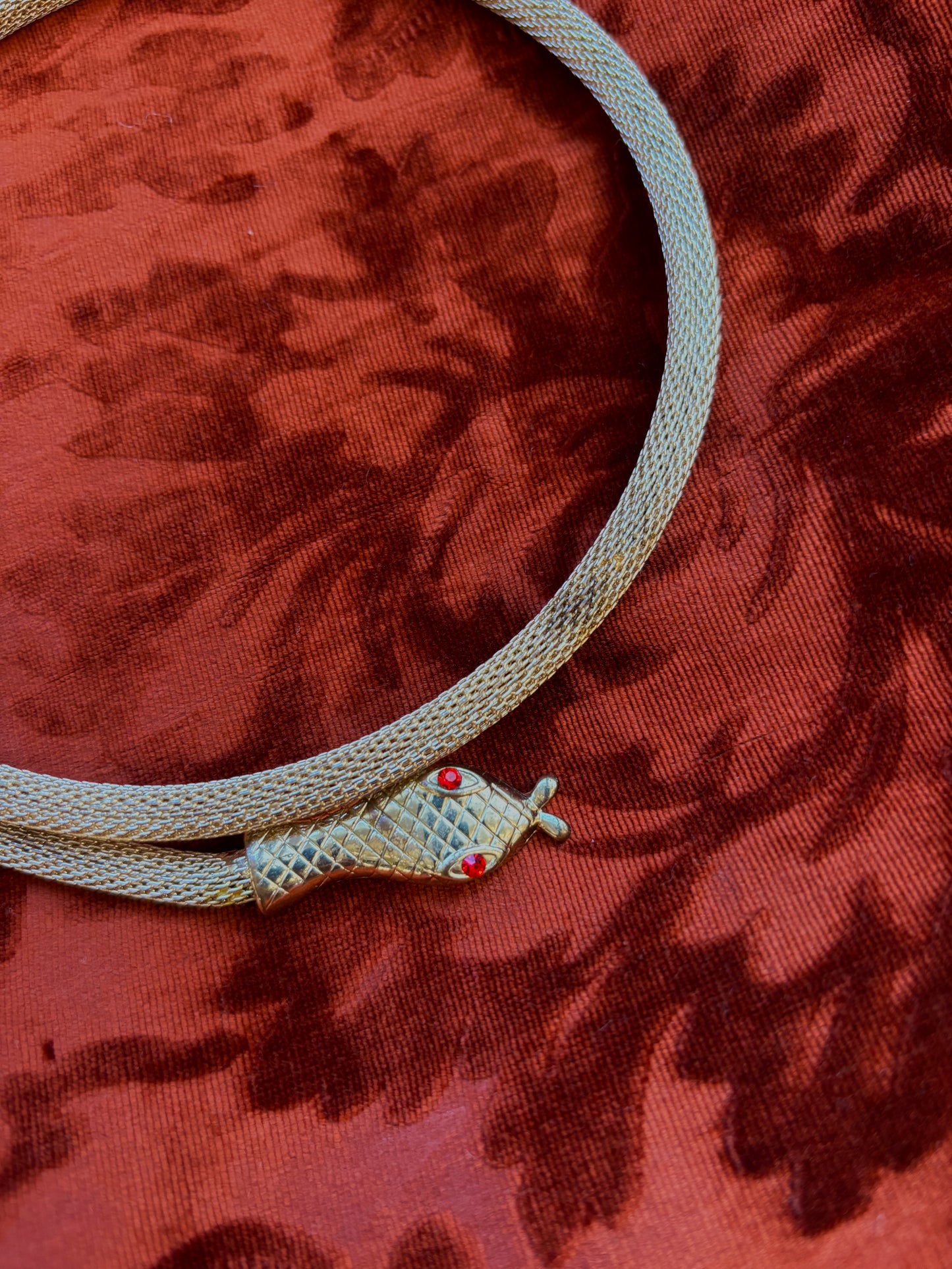 1970s snake choker necklace rhinestone eyes