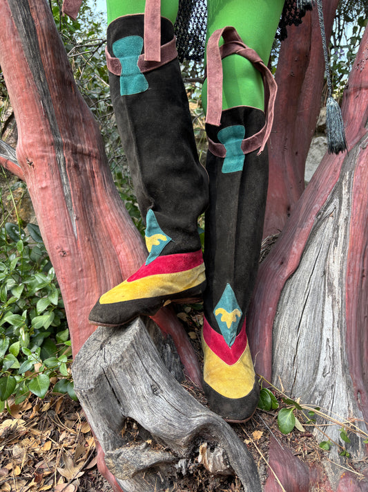 1960s medieval revival suede boots by Goody Two Shoes