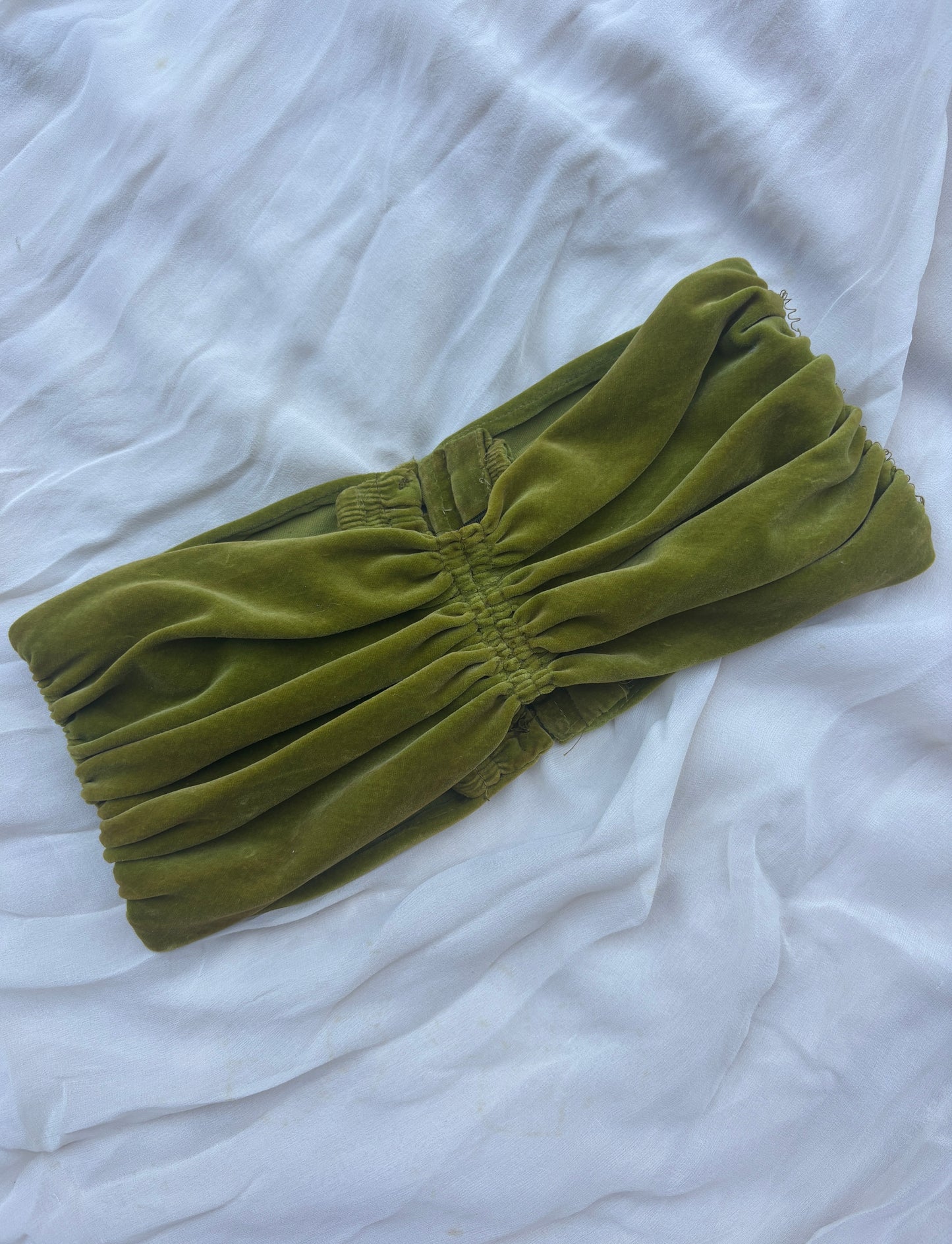 1930s olive green velvet deadstock waist belt