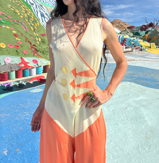 1930s jersey art deco appliqué beach pajama ensemble