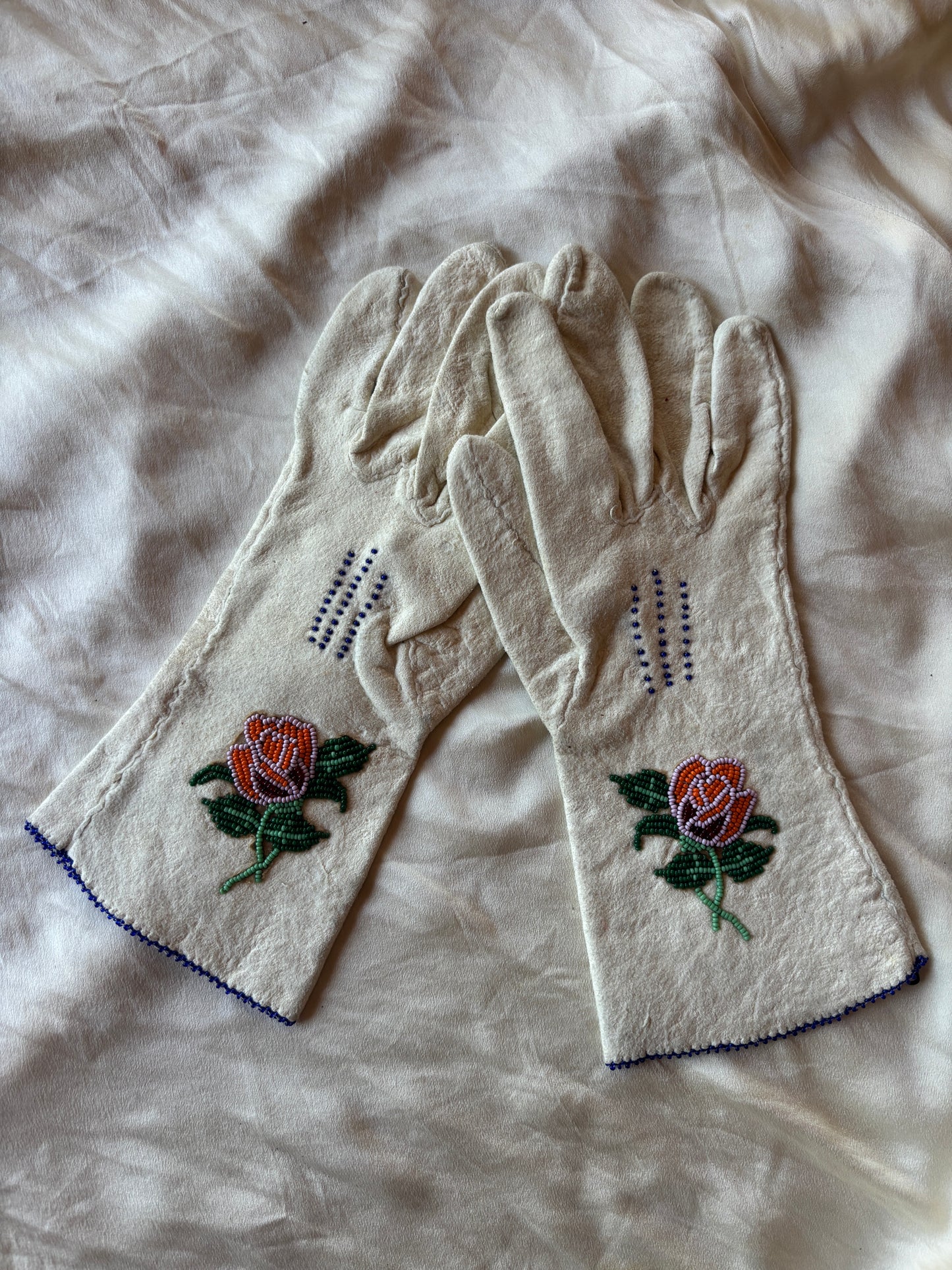 1940s/50s Sioux beaded buckskin gauntlets
