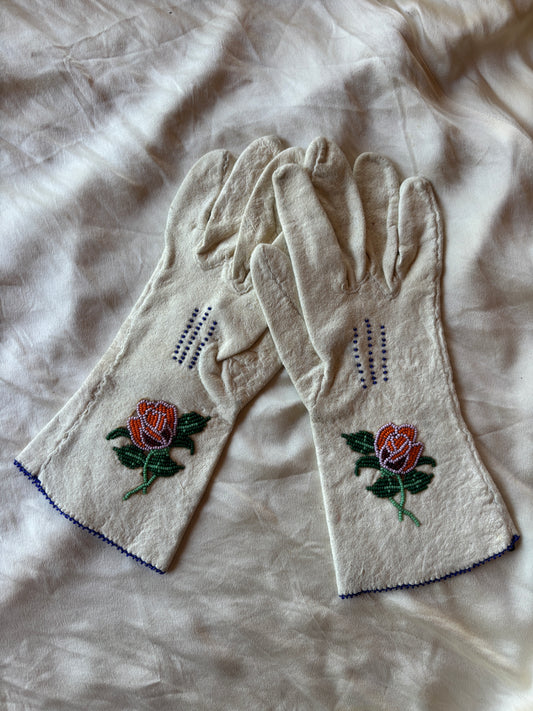 1940s/50s Sioux beaded buckskin gauntlets