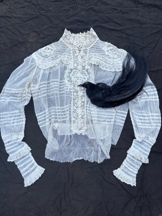 Victorian 1880s net blouse with Irish lace
