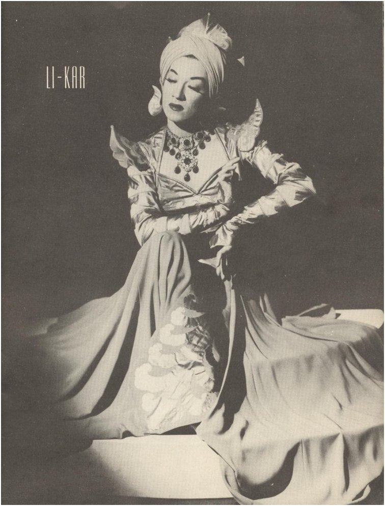 1940 red cellophane showgirl costume owned by drag performer Li-Kar