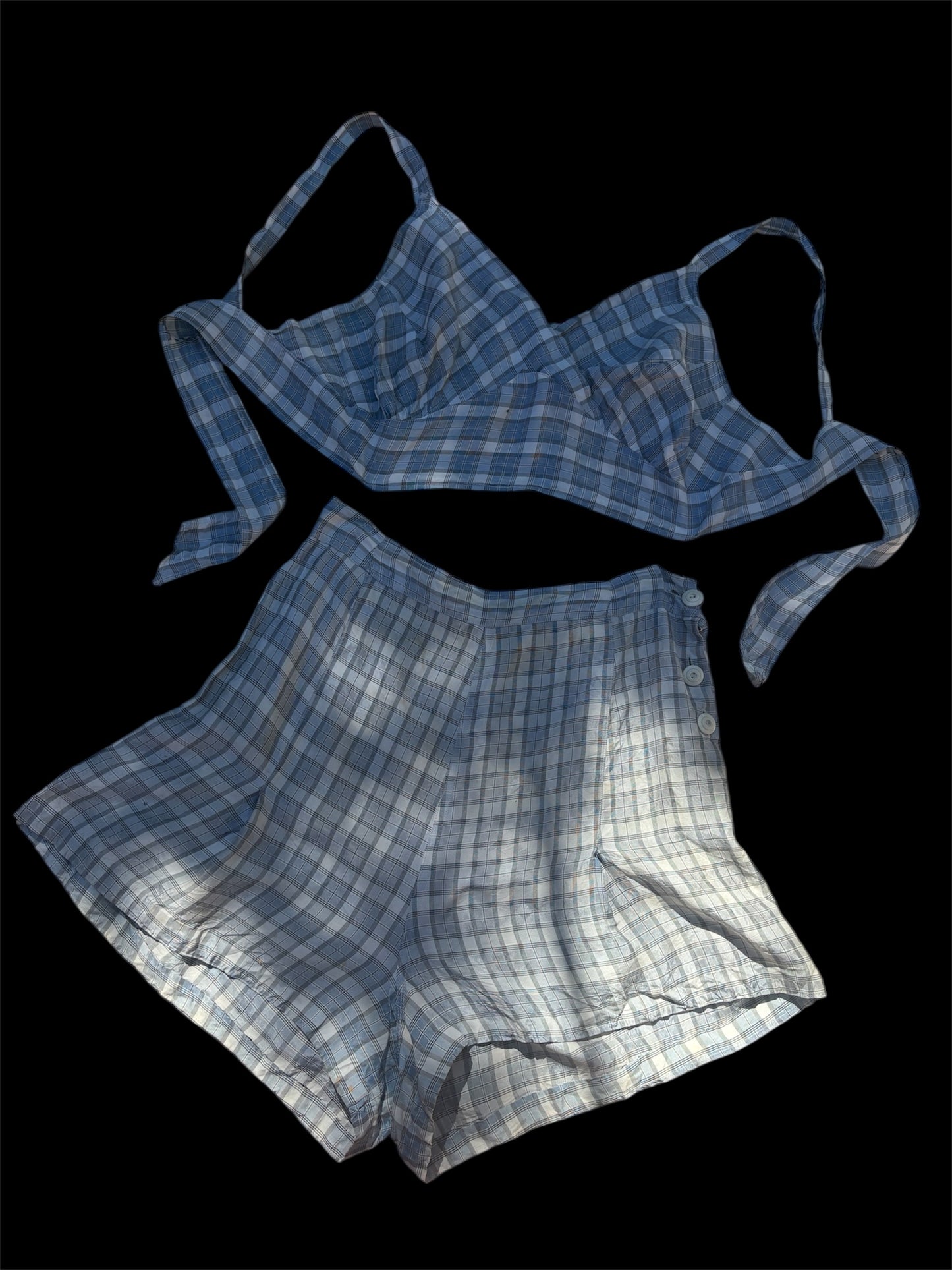 1940s rayon plaid 2 pc playsuit