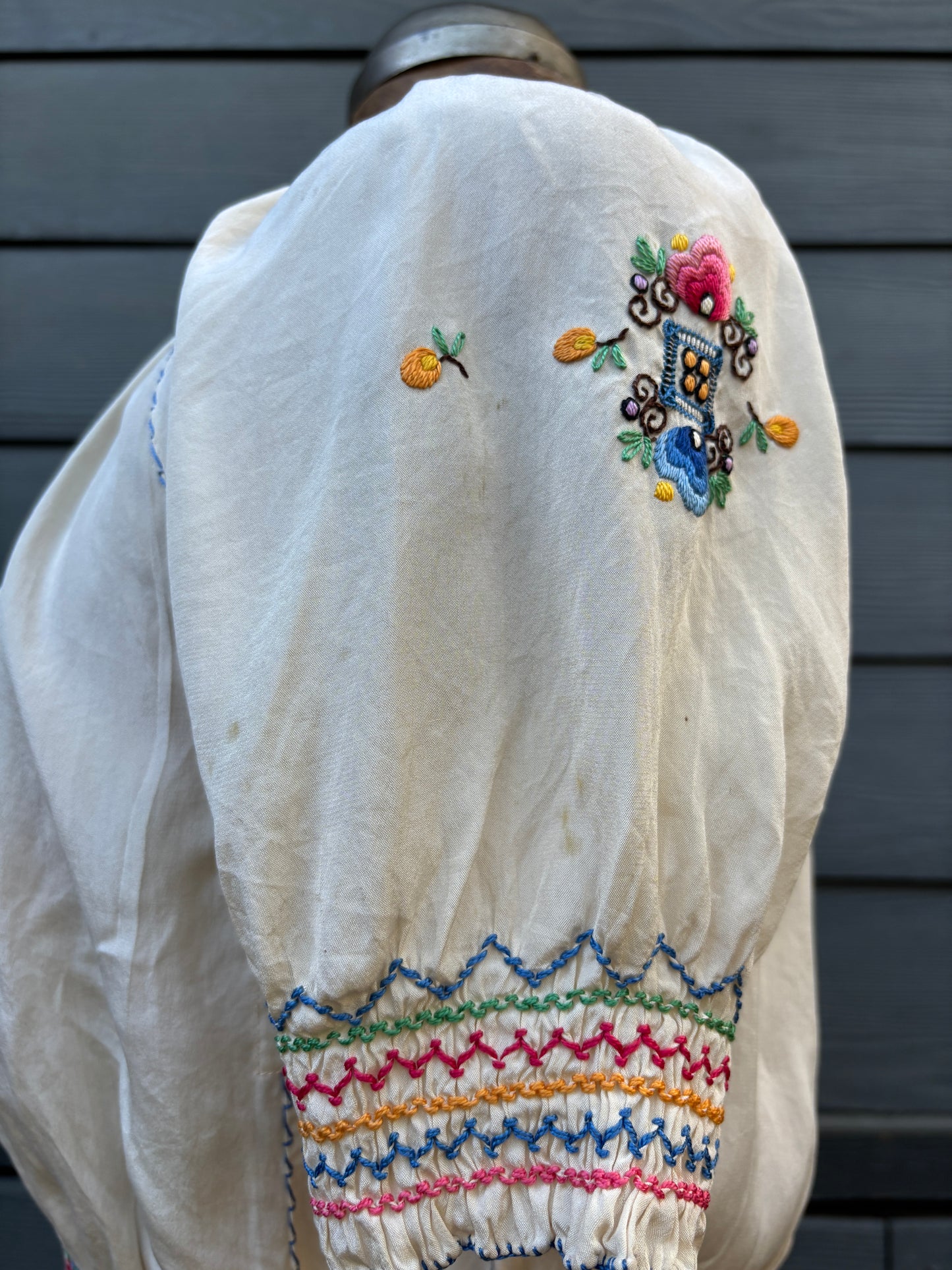 1930s silk embroidered Hungarian peasant blouse