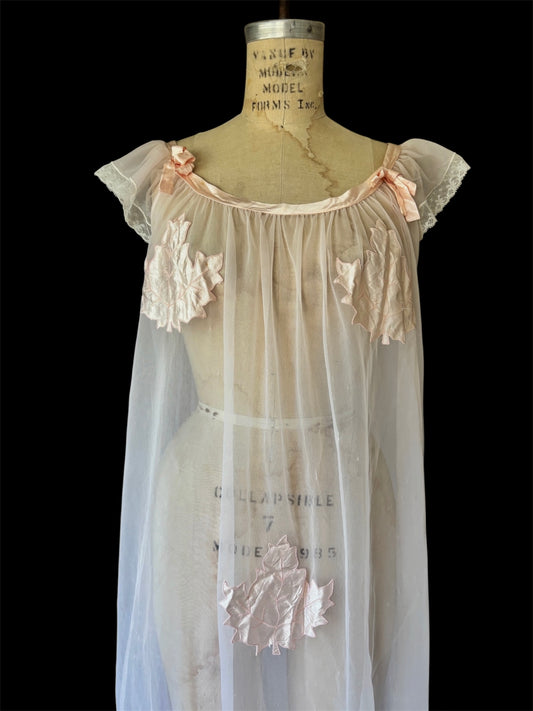 1960’s pink “Eve’s Leaves” appliqué nightgown by Chevette