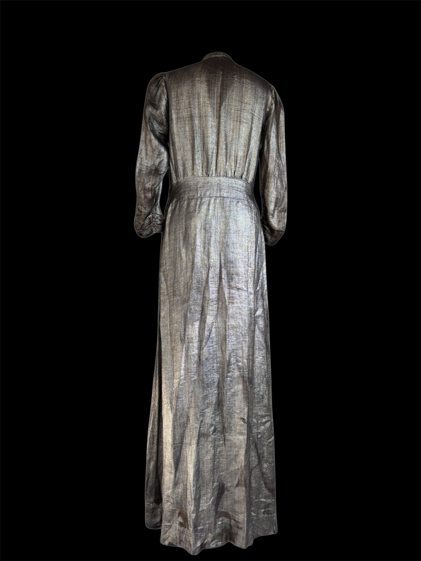 1930s/40s silver lamé puff sleeve gown