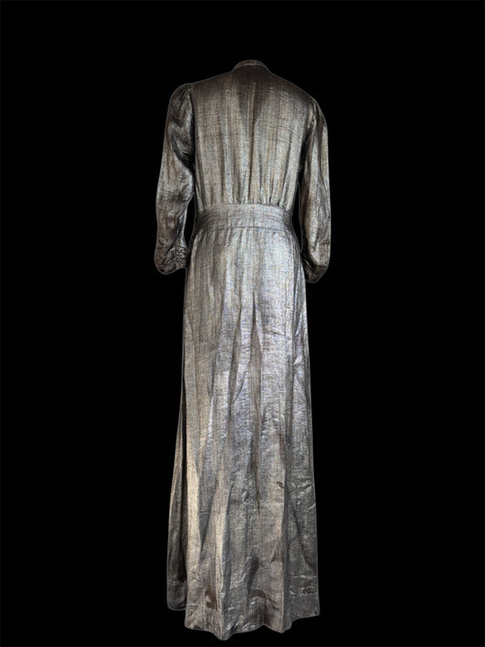 1930s/40s silver lamé puff sleeve gown