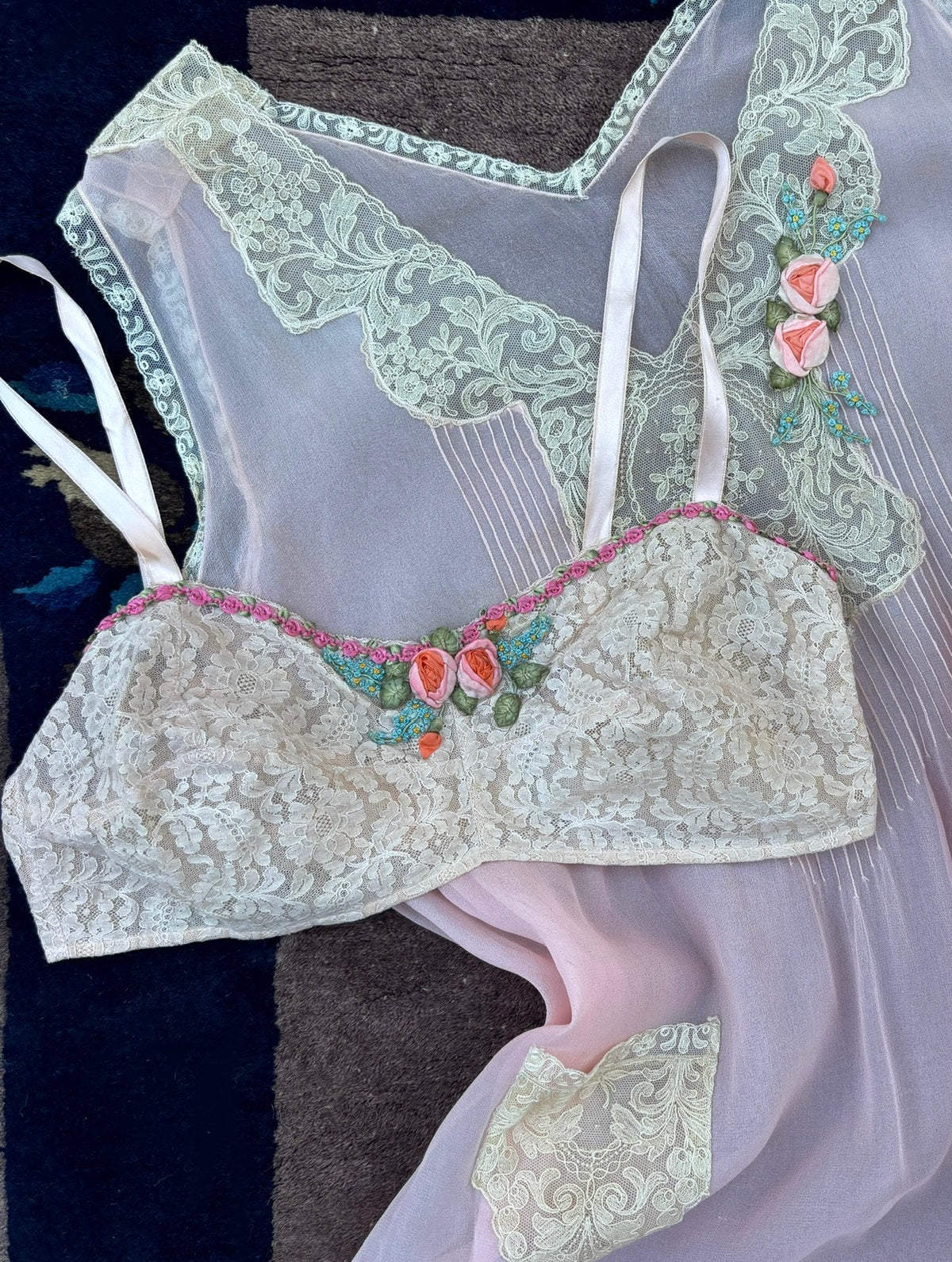1920s ribbonwork rosette lace bralette
