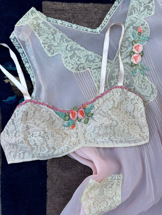 1920s ribbonwork rosette lace bralette